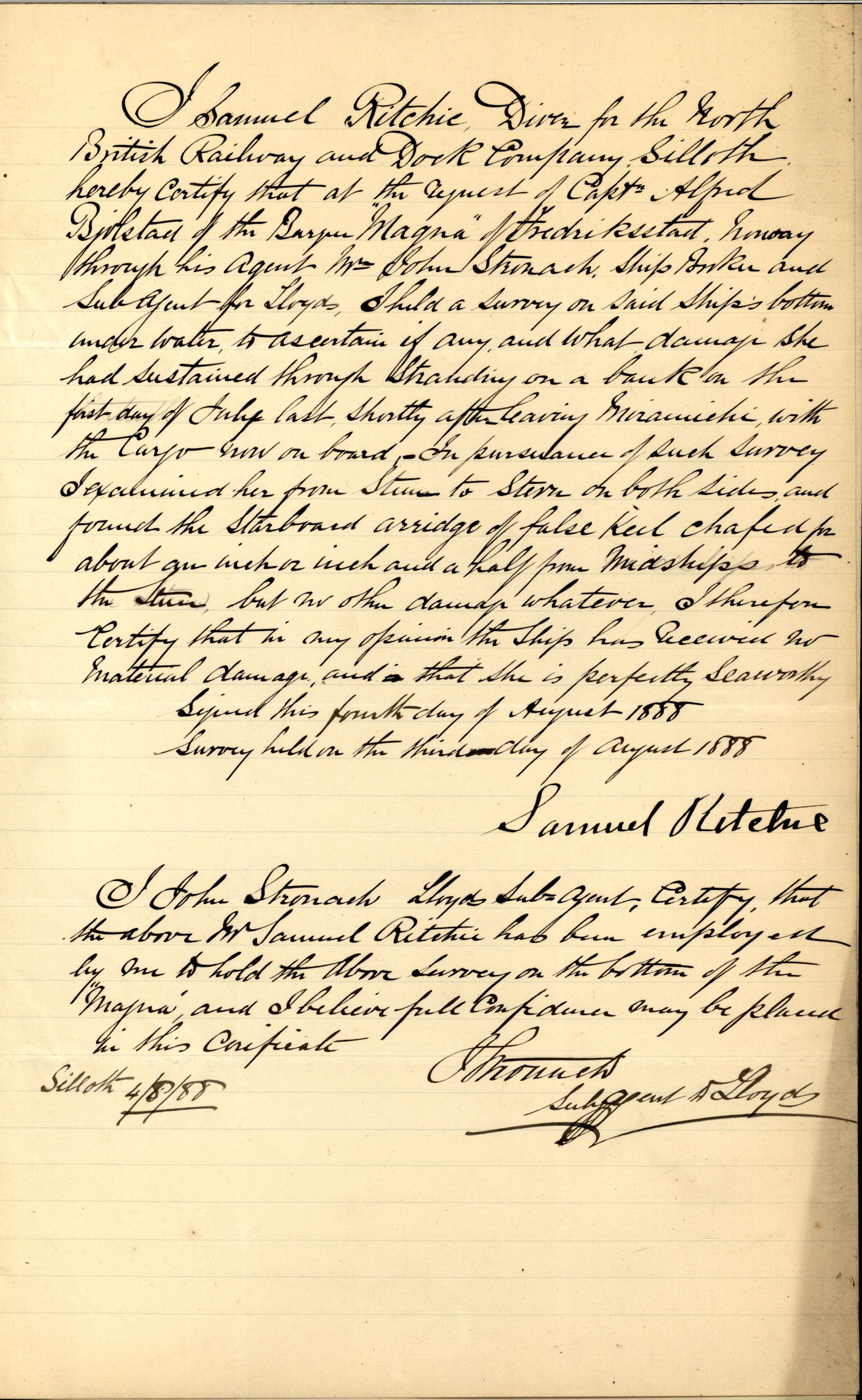 Pa 63 - Østlandske skibsassuranceforening, VEMU/A-1079/G/Ga/L0022/0009: Havaridokumenter / Svend Føyn, Sylvia, Særimner, Magna av Fredrikstad, 1888, p. 42