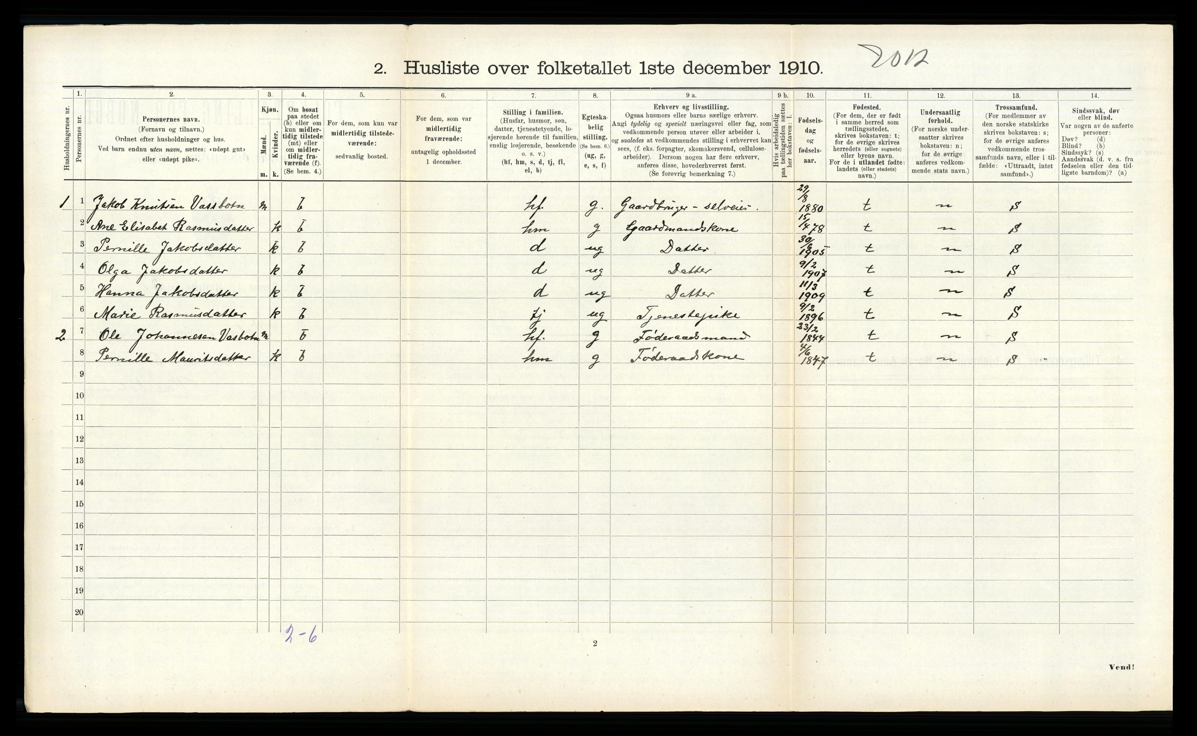 RA, 1910 census for Volda, 1910, p. 709