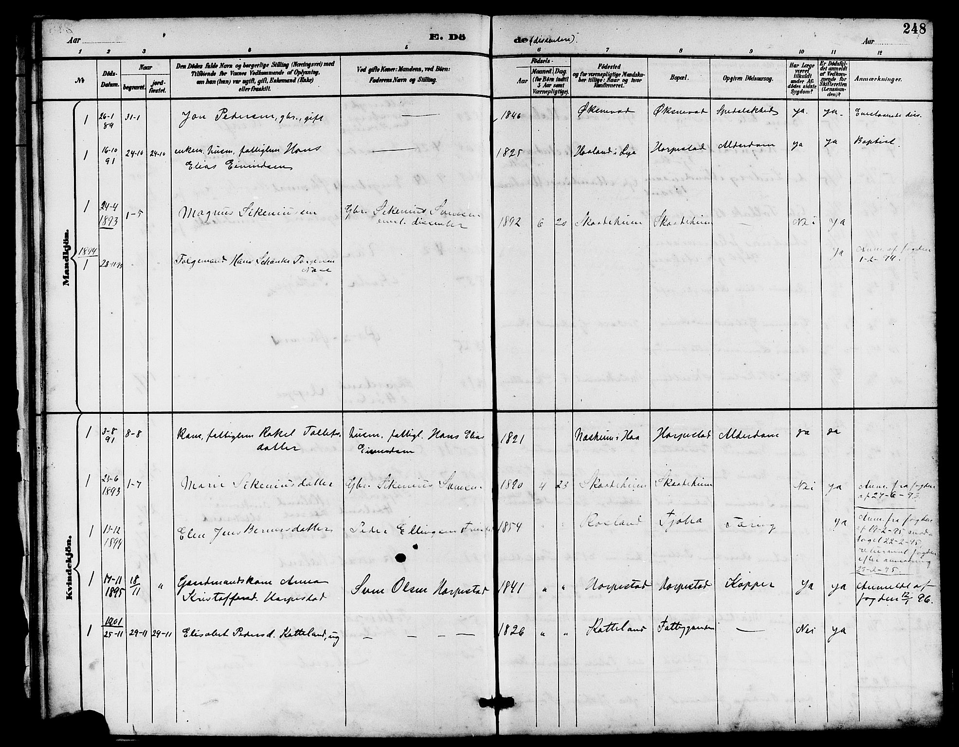 Klepp sokneprestkontor, SAST/A-101803/001/3/30BB/L0004: Parish register (copy) no. B 4, 1889-1914, p. 248