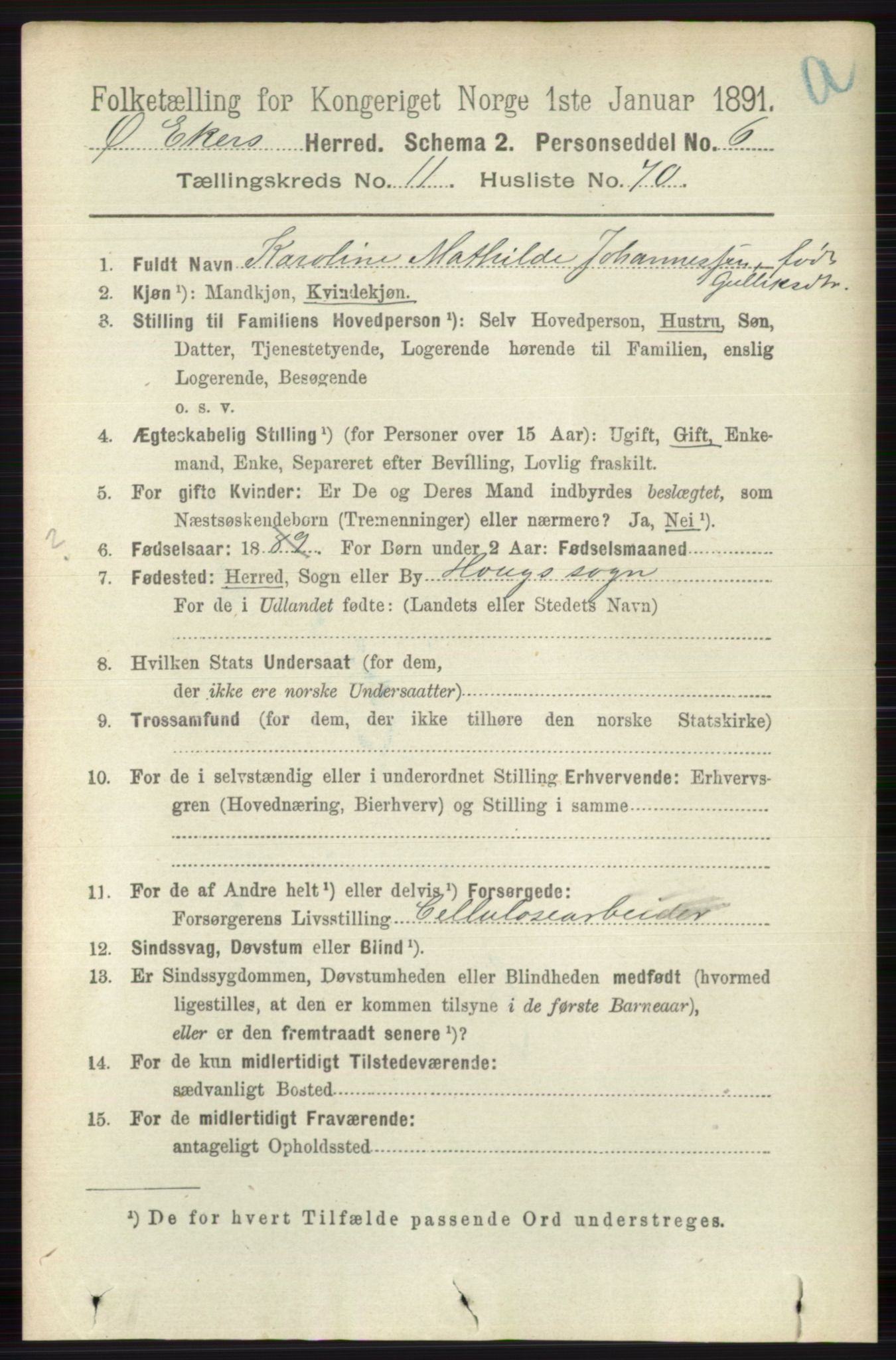 RA, 1891 census for 0624 Øvre Eiker, 1891, p. 5011
