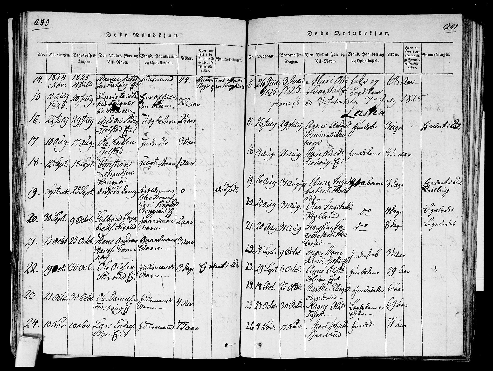 Hole kirkebøker, AV/SAKO-A-228/F/Fa/L0004: Parish register (official) no. I 4, 1814-1833, p. 240-241