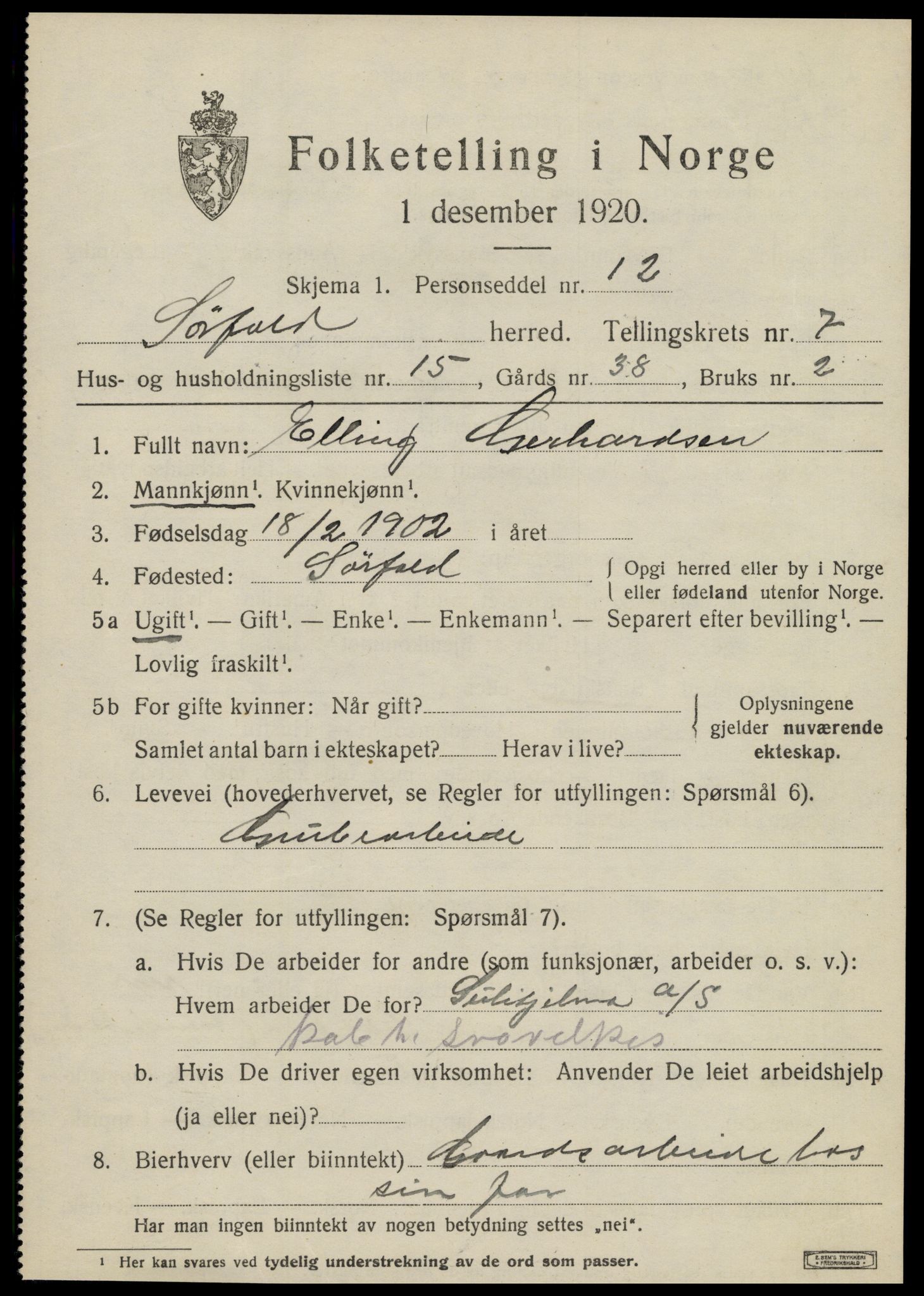 SAT, 1920 census for Sørfold, 1920, p. 4079