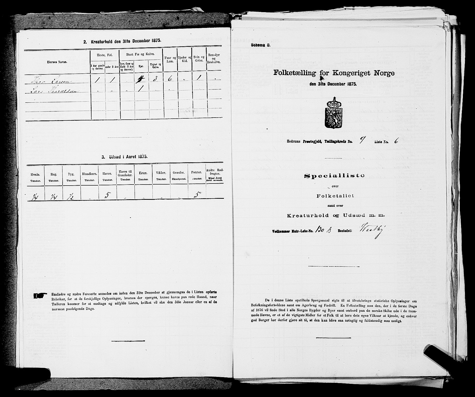 SAKO, 1875 census for 0727P Hedrum, 1875, p. 848