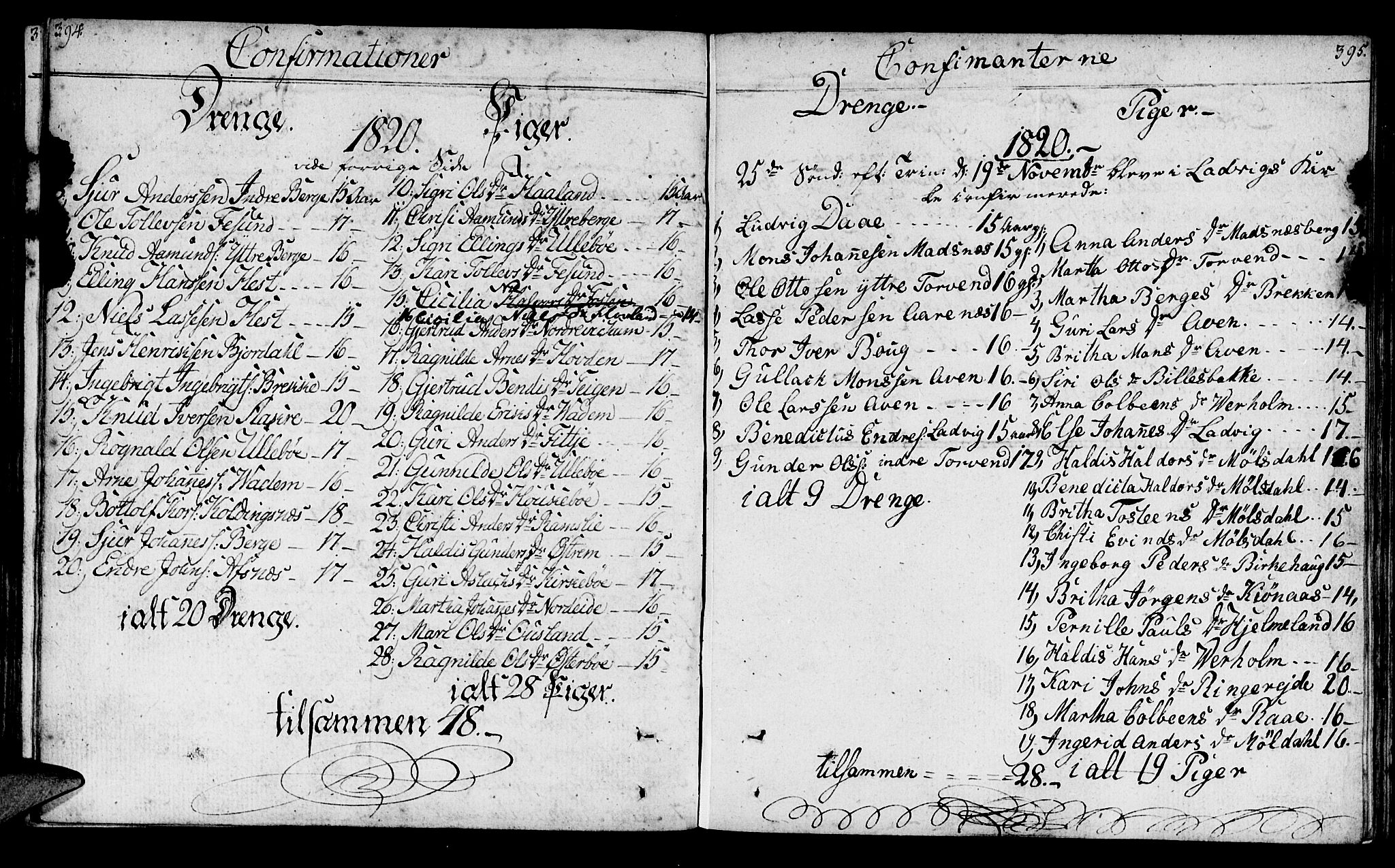 Lavik sokneprestembete, SAB/A-80901: Parish register (official) no. A 1, 1809-1822, p. 394-395