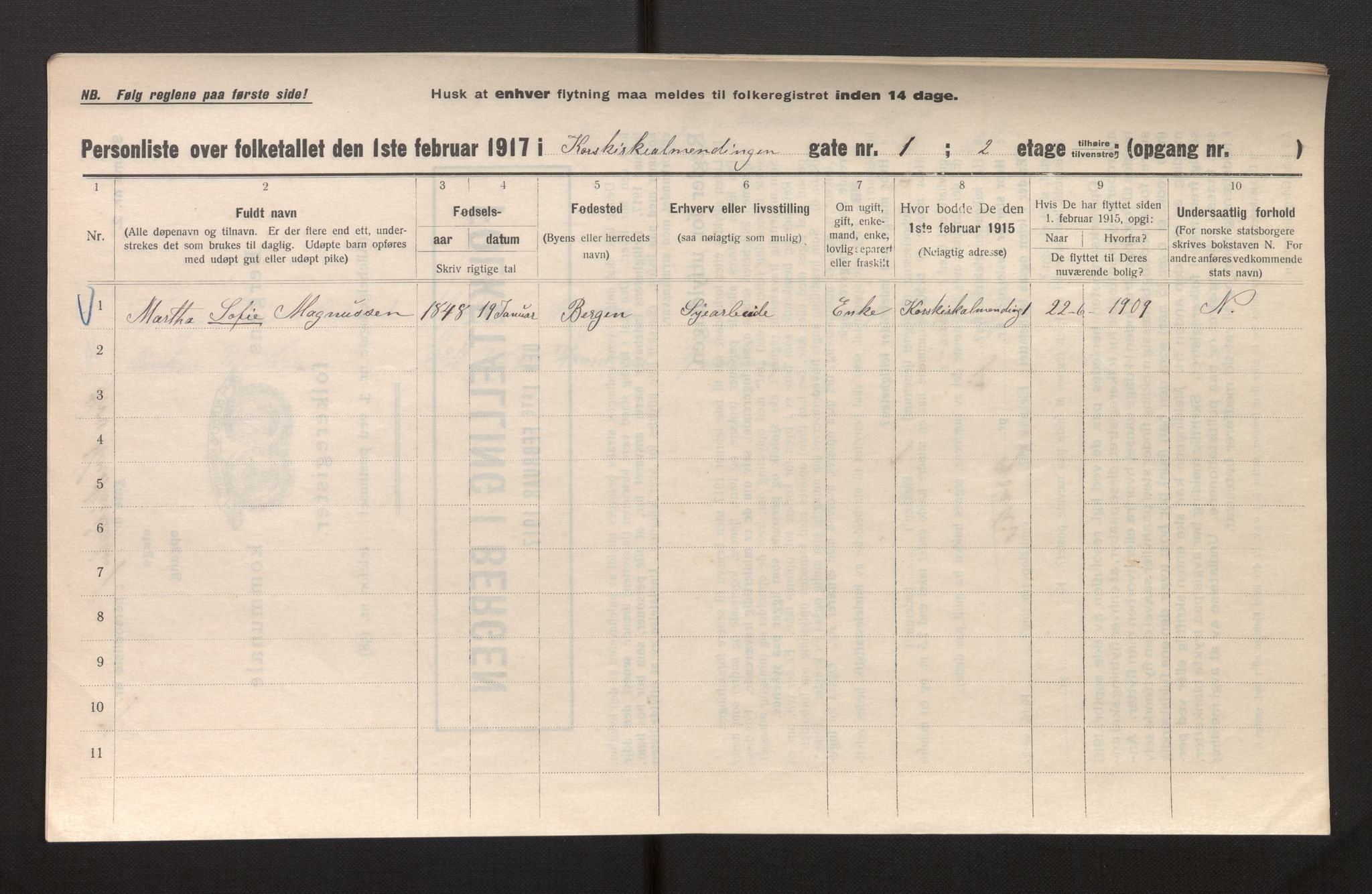 SAB, Municipal Census 1917 for Bergen, 1917, p. 19566