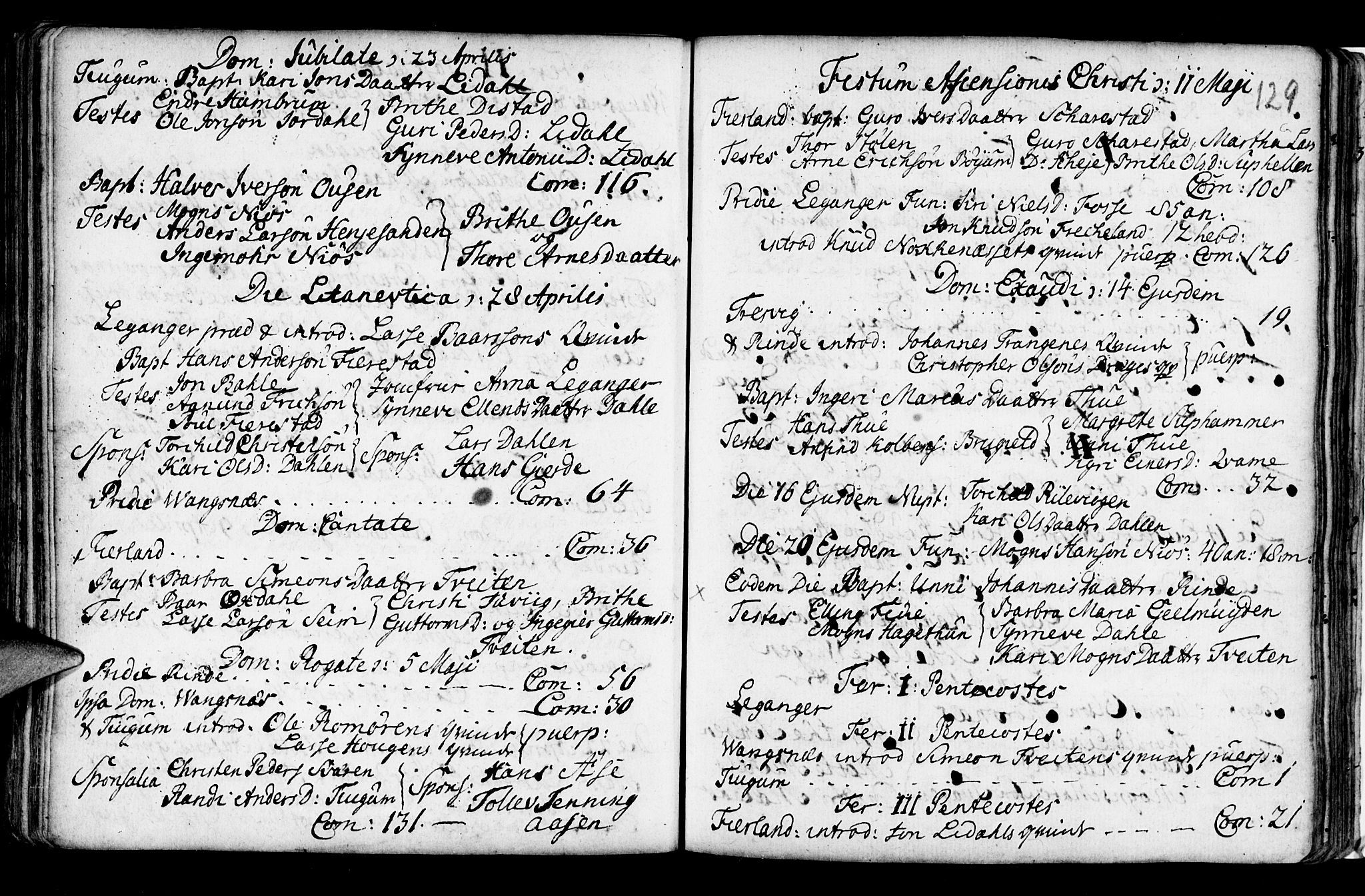 Leikanger sokneprestembete, AV/SAB-A-81001/H/Haa/Haaa/L0002: Parish register (official) no. A 2, 1735-1756, p. 129