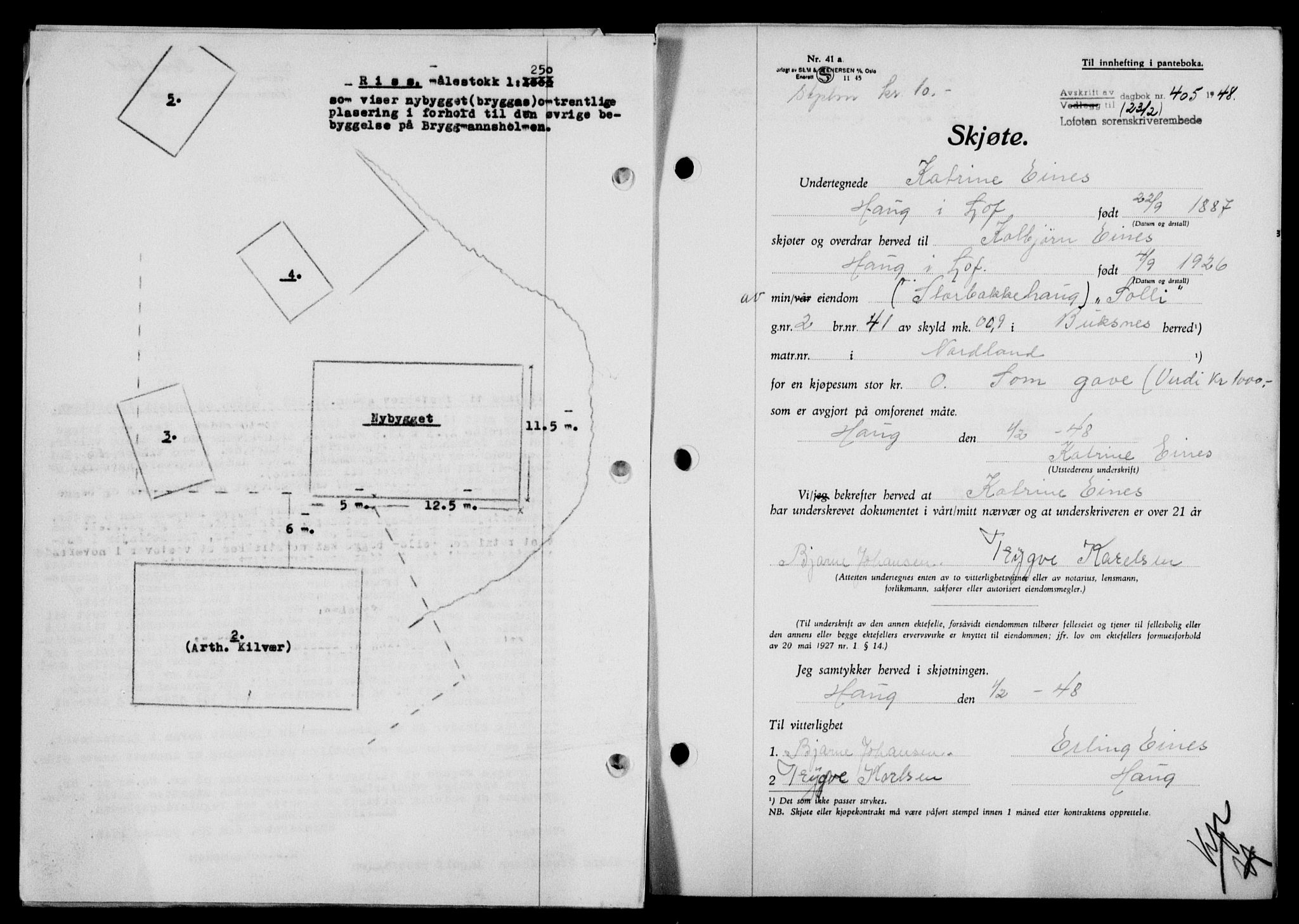 Lofoten sorenskriveri, SAT/A-0017/1/2/2C/L0017a: Mortgage book no. 17a, 1947-1948, Diary no: : 405/1948
