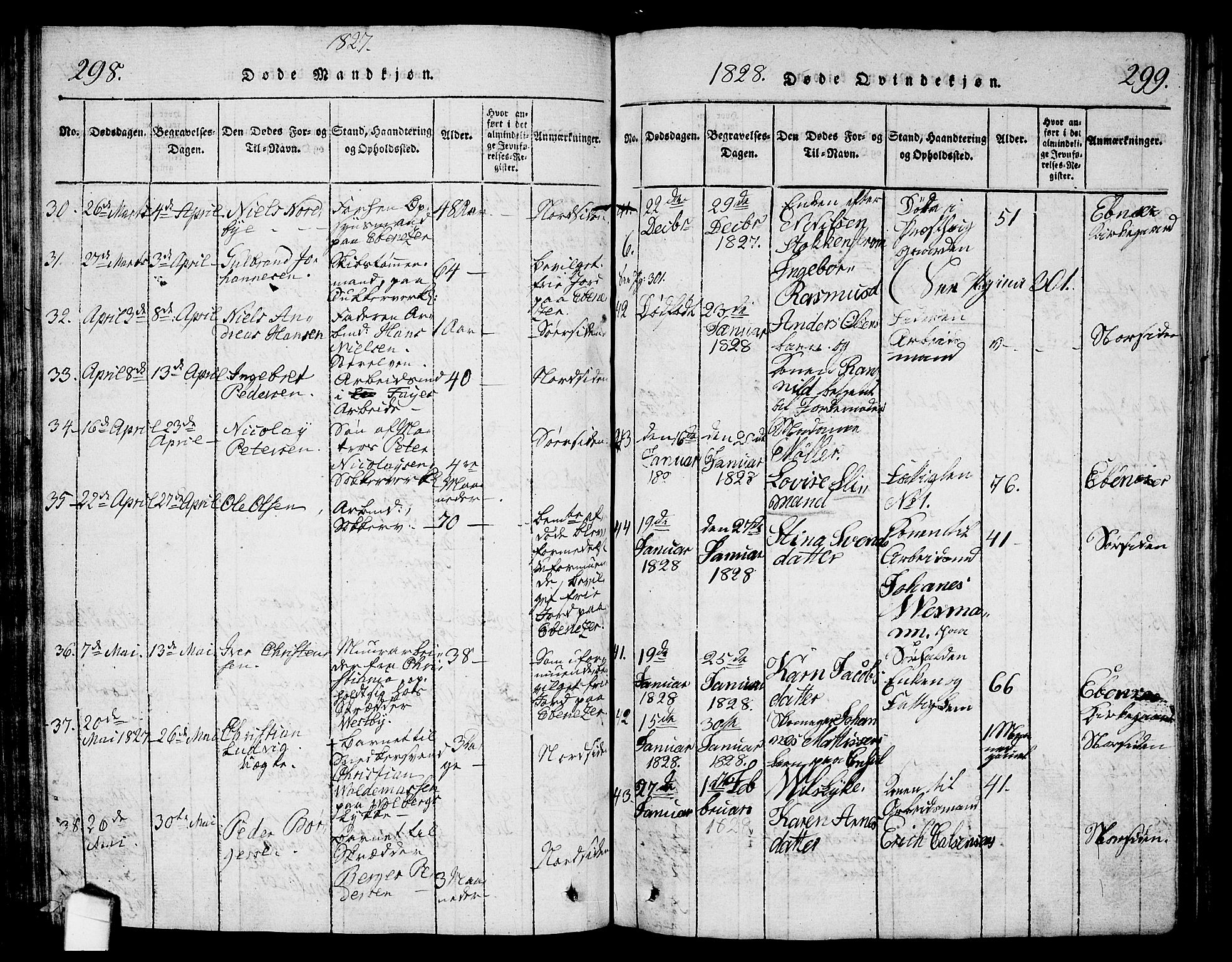 Halden prestekontor Kirkebøker, SAO/A-10909/G/Ga/L0001: Parish register (copy) no. 1, 1815-1833, p. 298-299