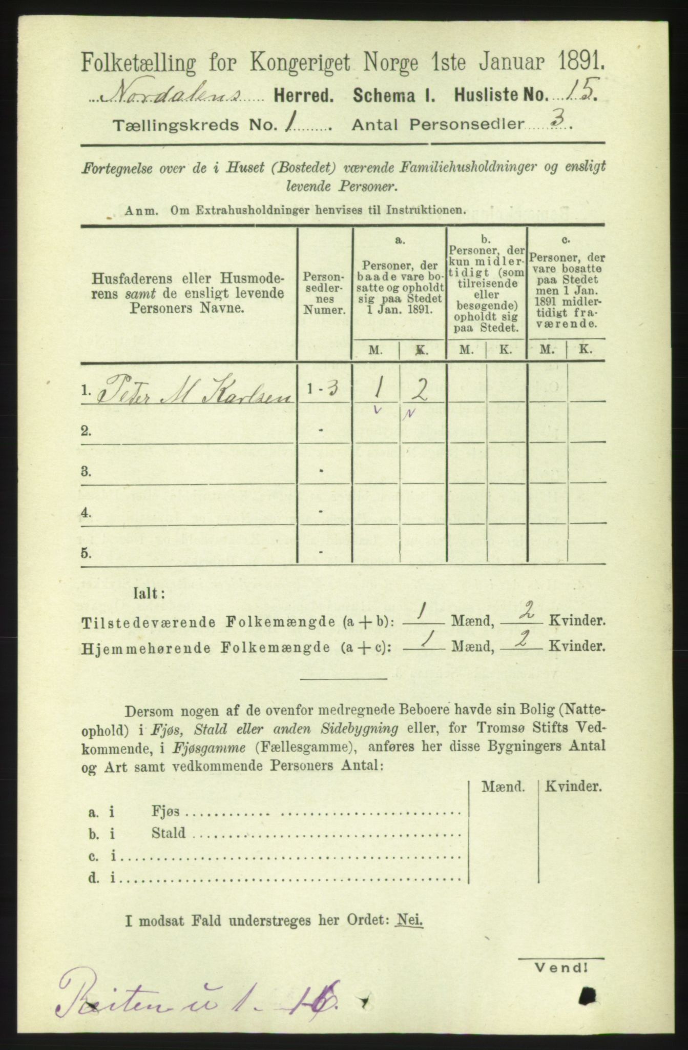 RA, 1891 census for 1524 Norddal, 1891, p. 44