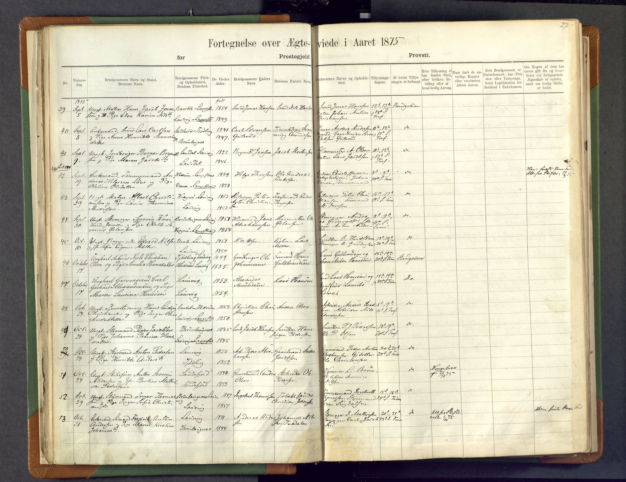 Larvik kirkebøker, SAKO/A-352/F/Fa/L0007: Parish register (official) no. I 7, 1871-1883, p. 27