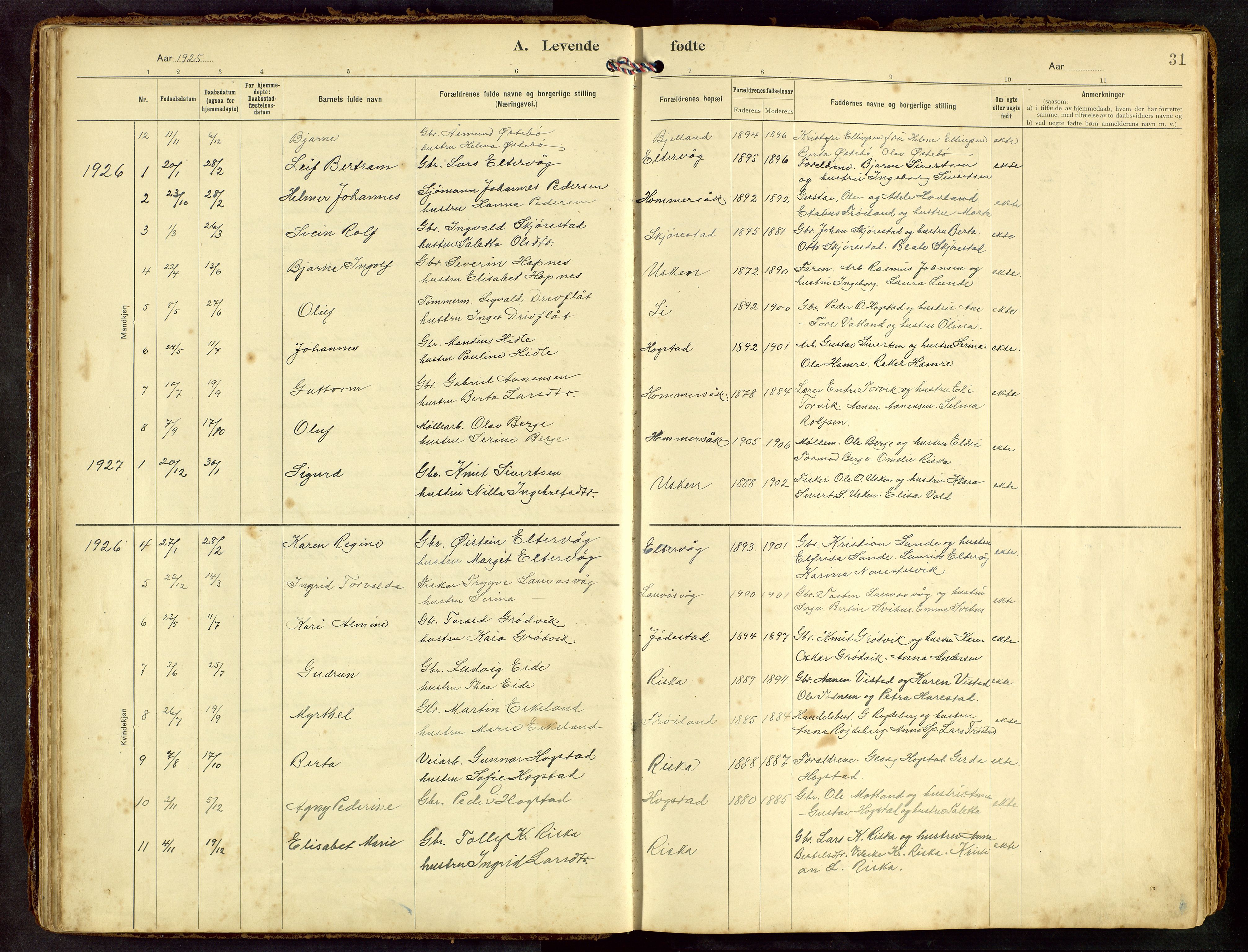 Hetland sokneprestkontor, SAST/A-101826/30/30BB/L0010: Parish register (copy) no. B 10, 1910-1968, p. 31