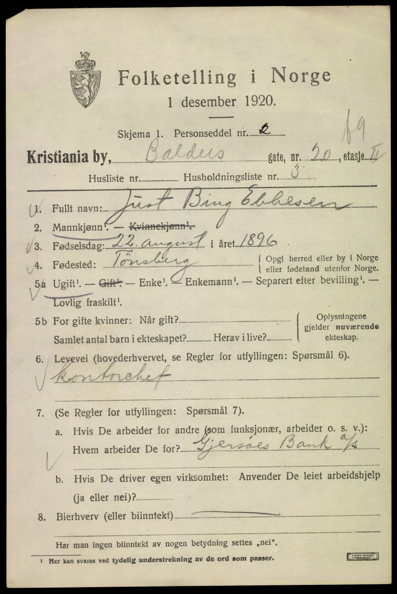 SAO, 1920 census for Kristiania, 1920, p. 150133