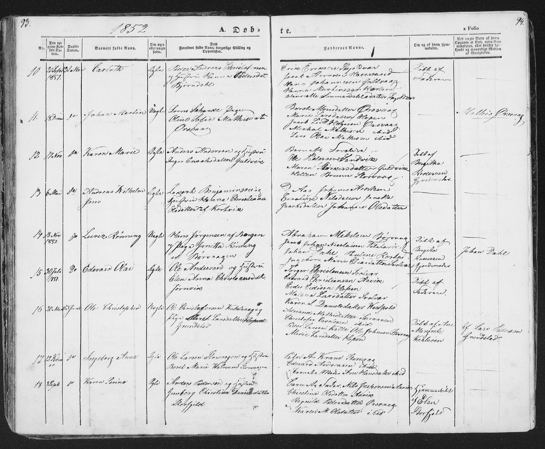 Ministerialprotokoller, klokkerbøker og fødselsregistre - Nordland, AV/SAT-A-1459/874/L1072: Parish register (copy) no. 874C01, 1843-1859, p. 93-94