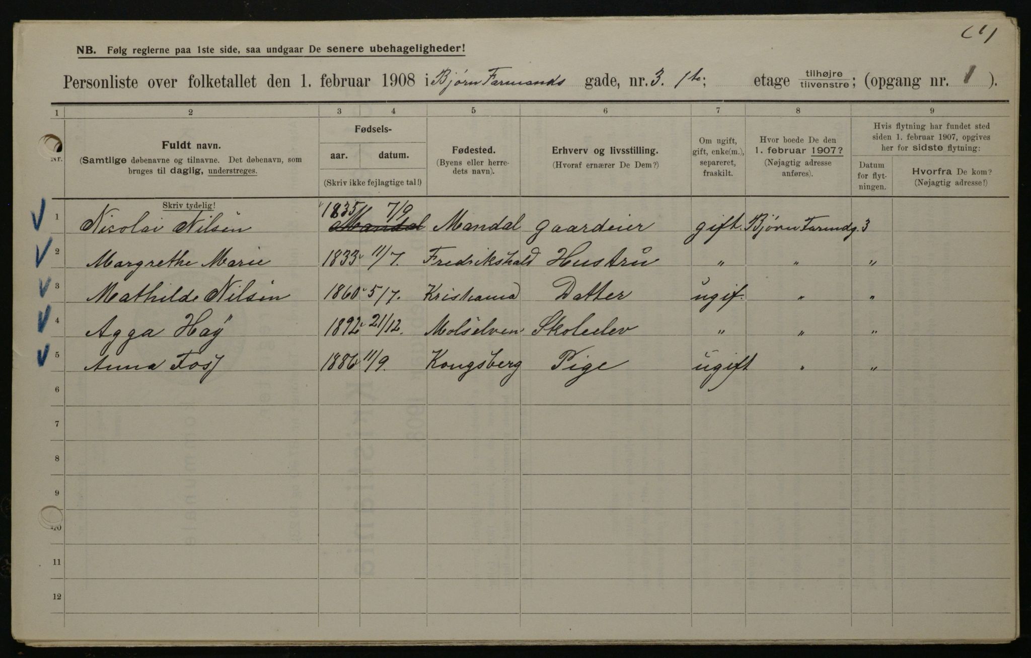 OBA, Municipal Census 1908 for Kristiania, 1908, p. 6441