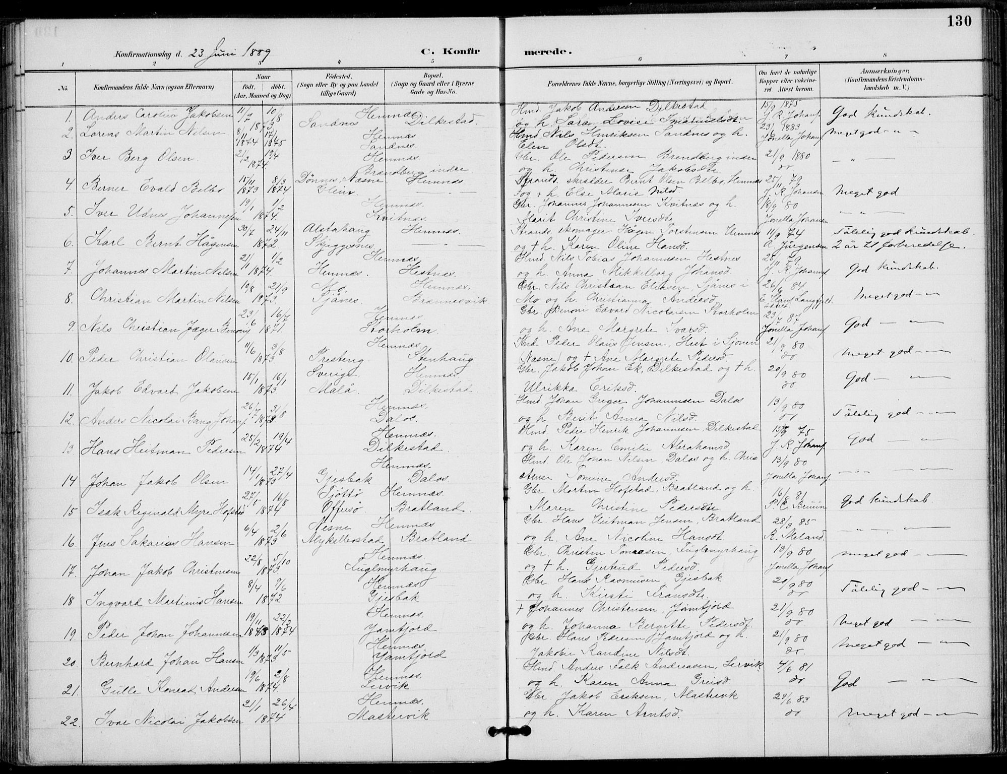 Ministerialprotokoller, klokkerbøker og fødselsregistre - Nordland, SAT/A-1459/825/L0362: Parish register (official) no. 825A16, 1886-1908, p. 130