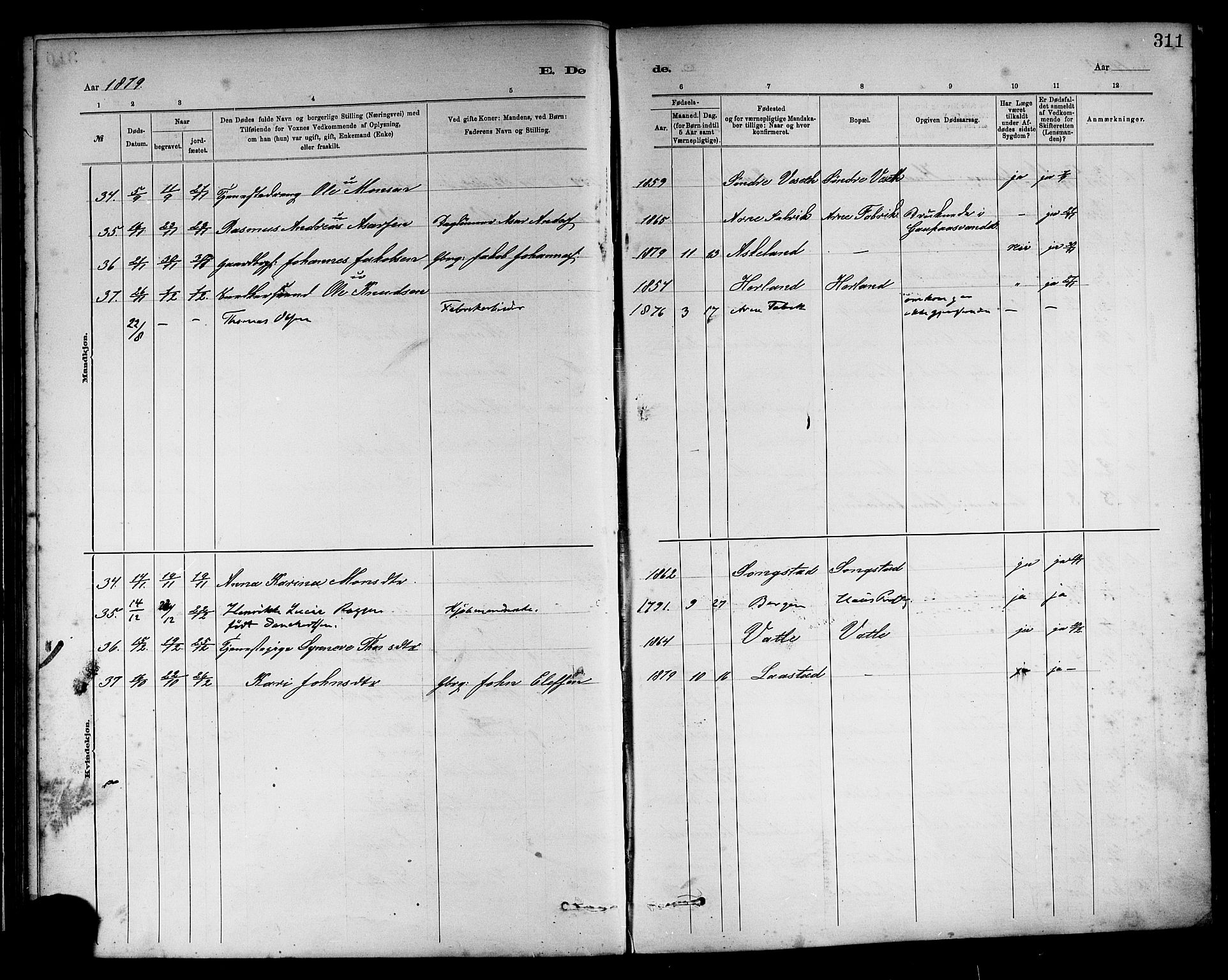 Haus sokneprestembete, AV/SAB-A-75601/H/Haa: Parish register (official) no. A 19II, 1878-1886, p. 311