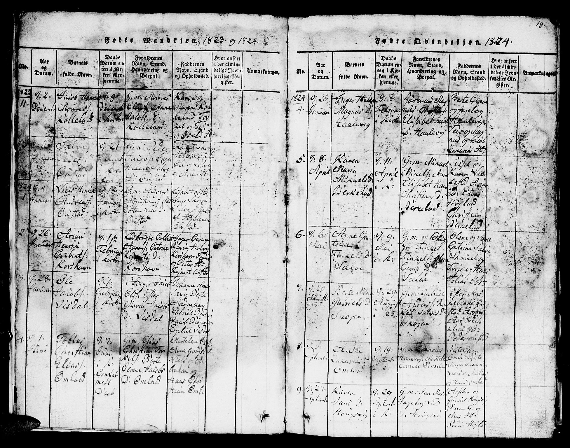 Lyngdal sokneprestkontor, AV/SAK-1111-0029/F/Fb/Fba/L0001: Parish register (copy) no. B 1, 1816-1876, p. 19