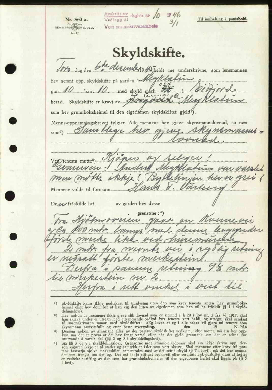 Voss sorenskrivar, AV/SAB-A-2701/G/Ga/Gada/L0003: Mortgage book no. A222b, 1946-1950, Diary no: : 10/1946