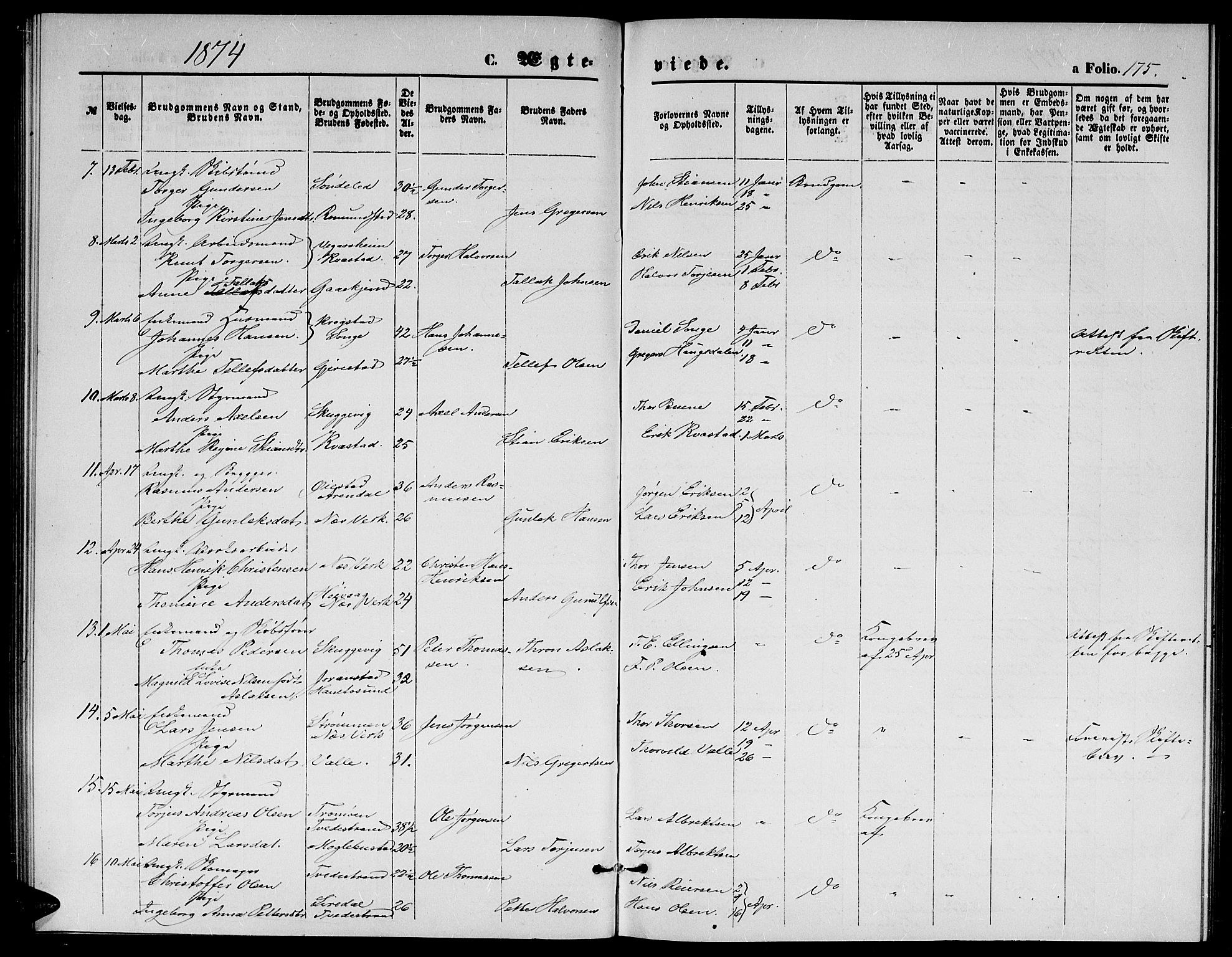 Holt sokneprestkontor, AV/SAK-1111-0021/F/Fb/L0009: Parish register (copy) no. B 9, 1871-1883, p. 175