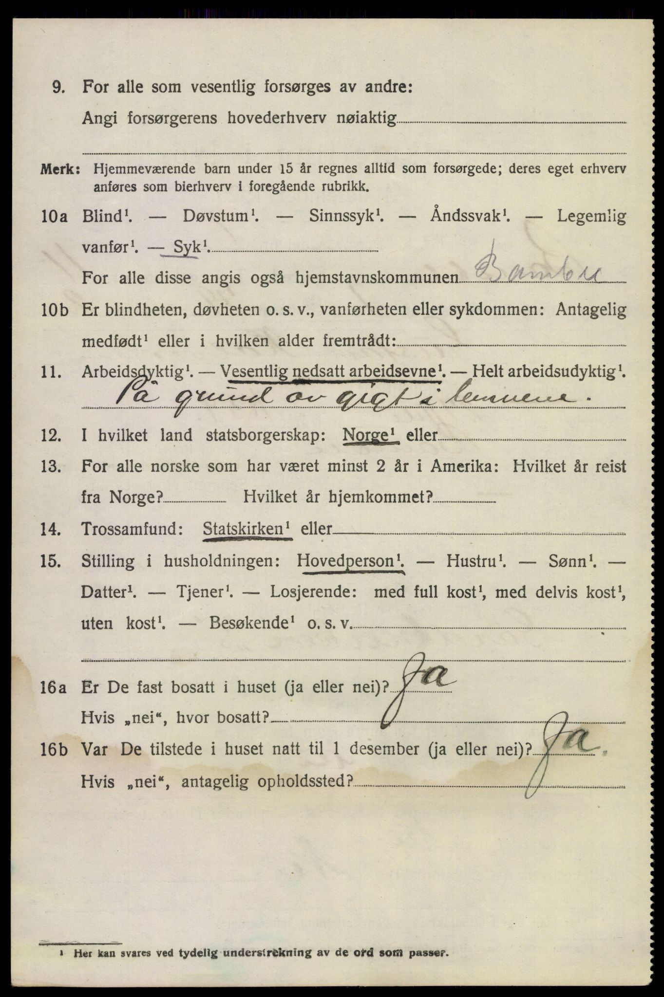 SAKO, 1920 census for Bamble, 1920, p. 8798