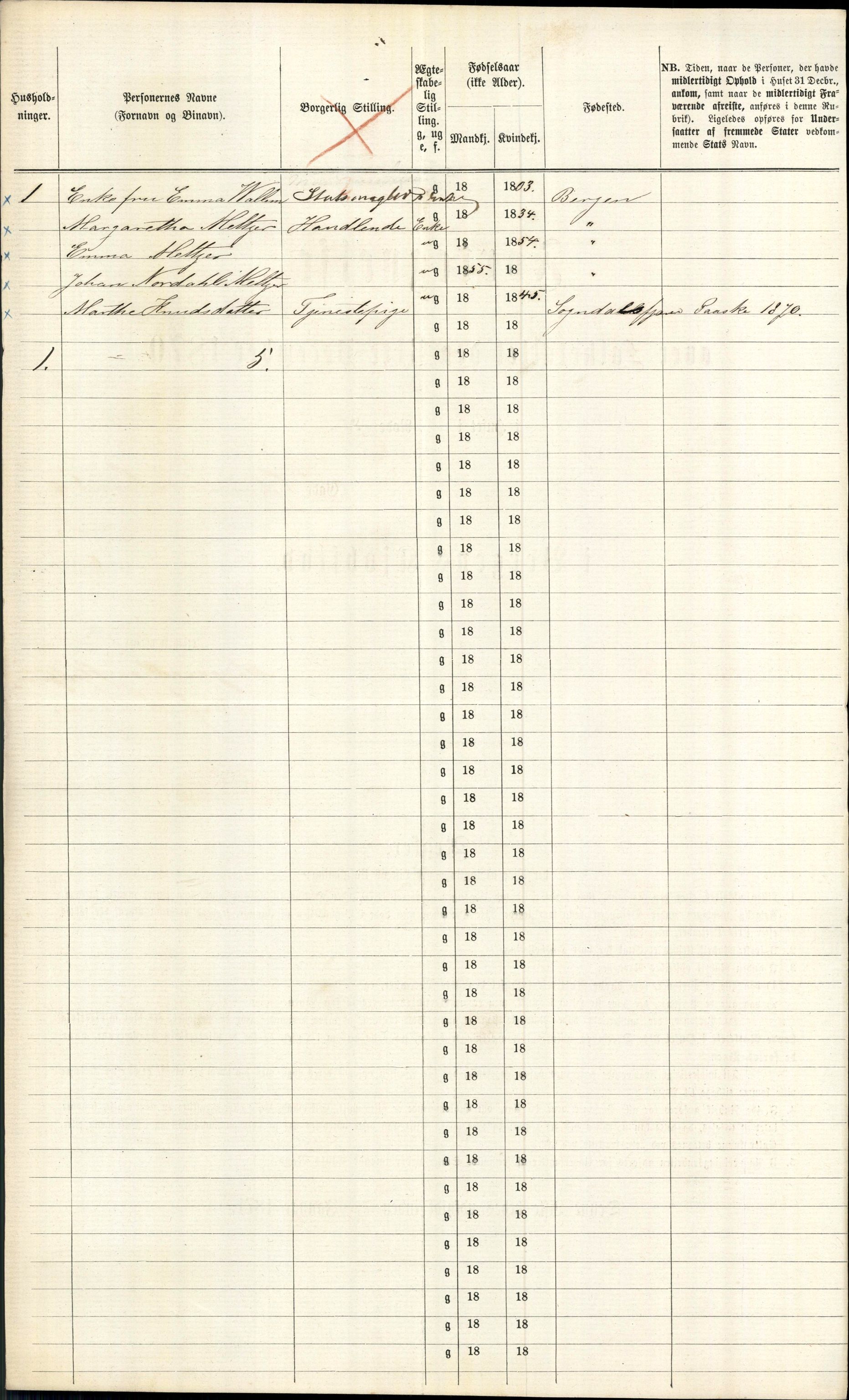 RA, 1870 census for 1301 Bergen, 1870