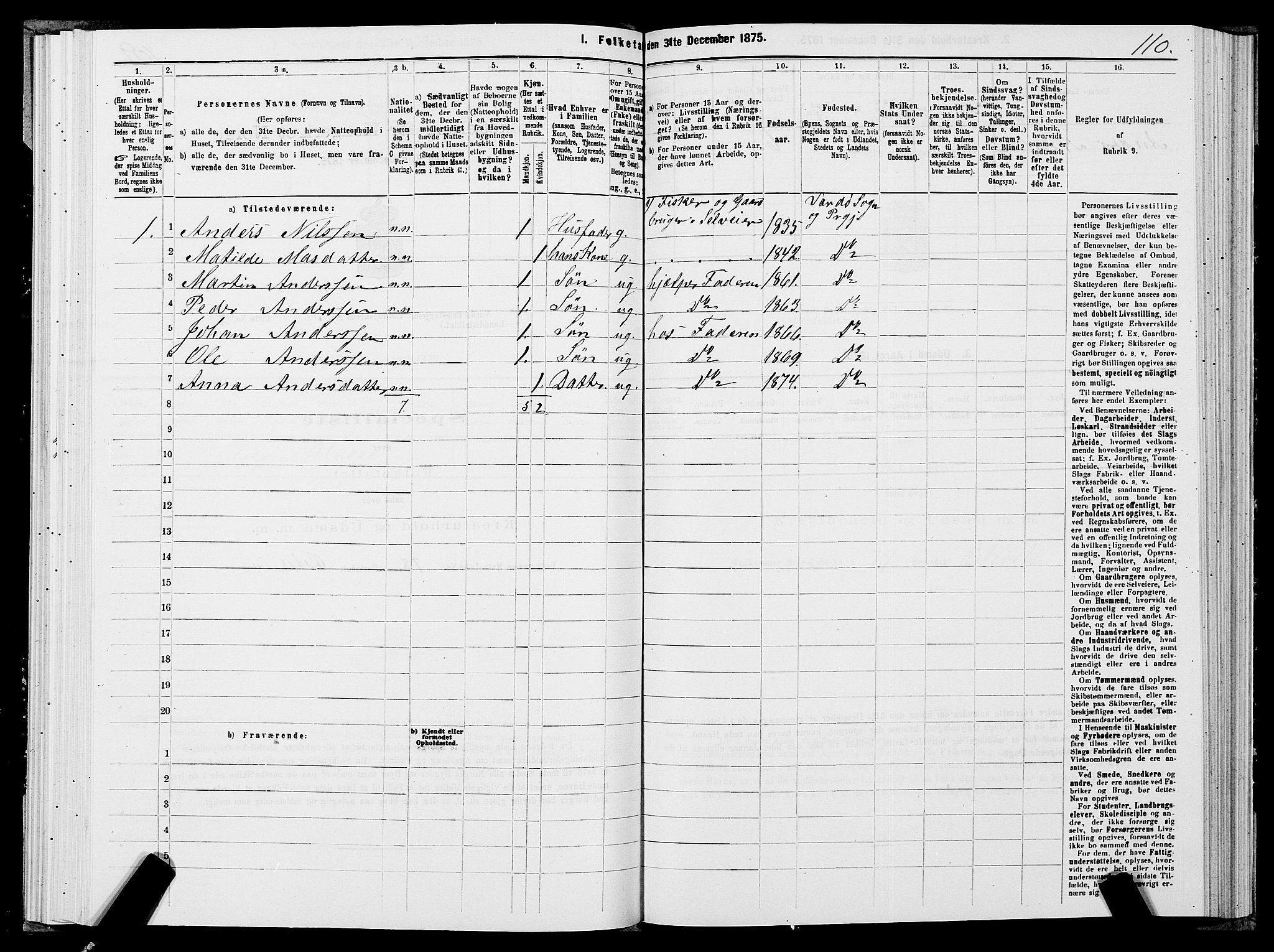 SATØ, 1875 census for 2028L Vardø/Vardø, 1875, p. 1110
