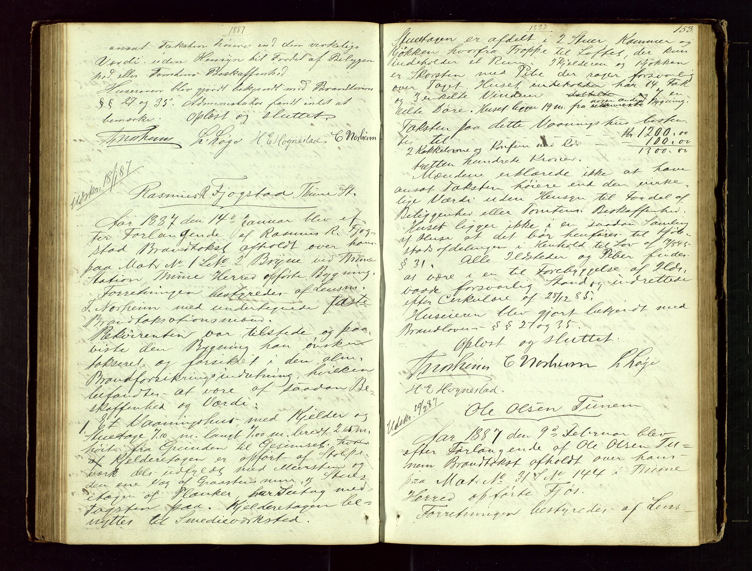 Time lensmannskontor, AV/SAST-A-100420/Goa/L0001: "Brandtaxations-Protocol for Houglands Thinglaug", 1846-1904, p. 152b-153a