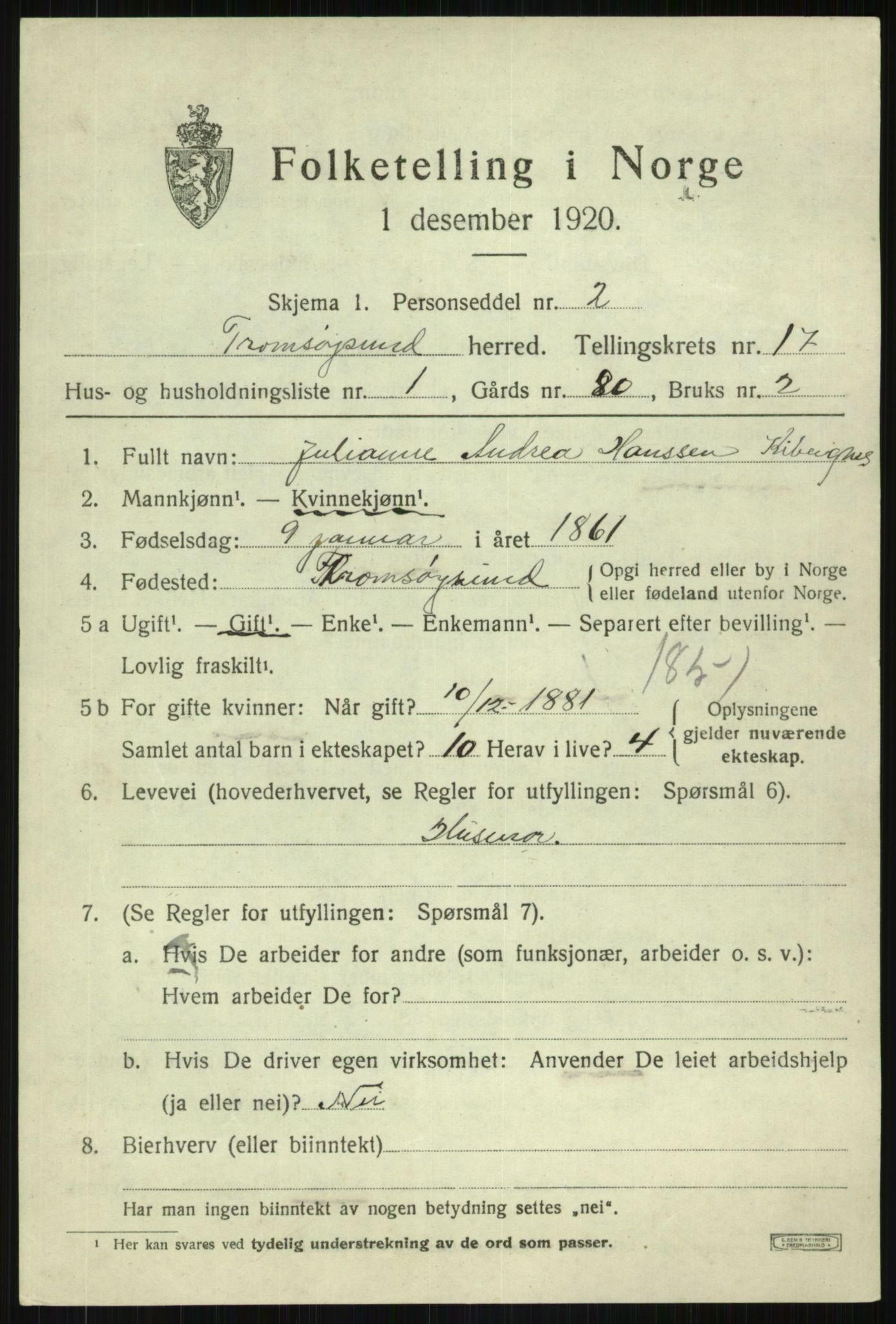 SATØ, 1920 census for Tromsøysund, 1920, p. 9642