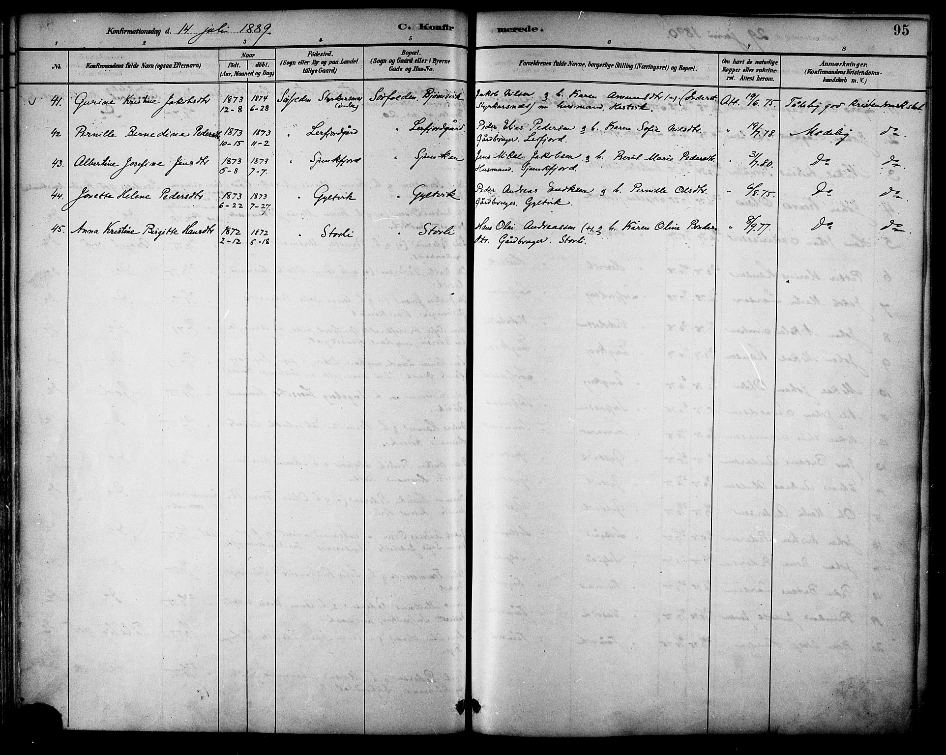 Ministerialprotokoller, klokkerbøker og fødselsregistre - Nordland, AV/SAT-A-1459/854/L0777: Parish register (official) no. 854A01 /1, 1883-1891, p. 95