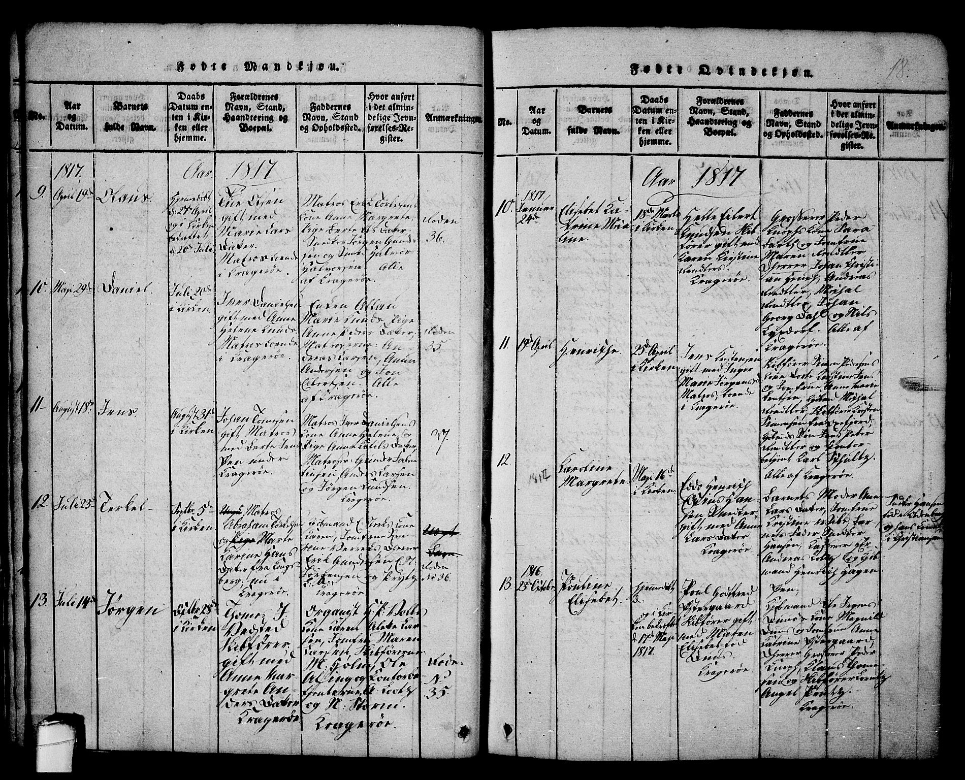 Kragerø kirkebøker, SAKO/A-278/G/Ga/L0002: Parish register (copy) no. 2, 1814-1831, p. 18