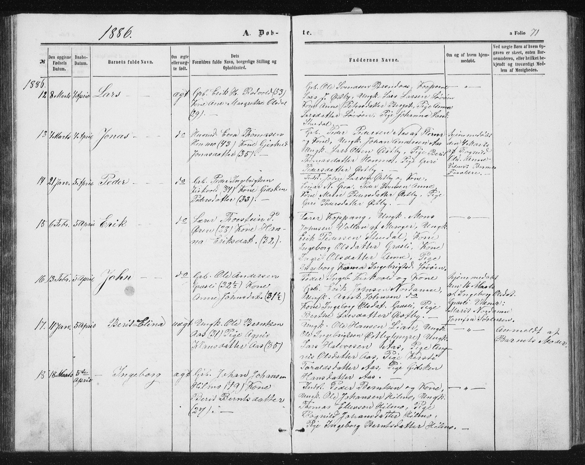 Ministerialprotokoller, klokkerbøker og fødselsregistre - Sør-Trøndelag, AV/SAT-A-1456/698/L1166: Parish register (copy) no. 698C03, 1861-1887, p. 71