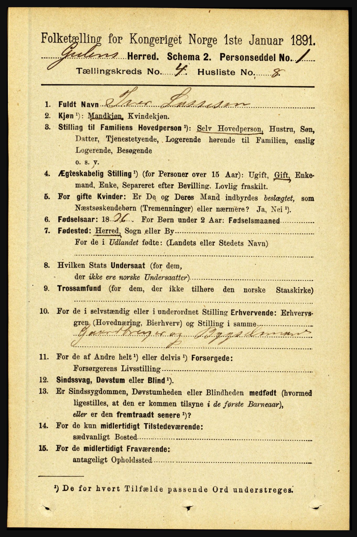 RA, 1891 census for 1411 Gulen, 1891, p. 1256