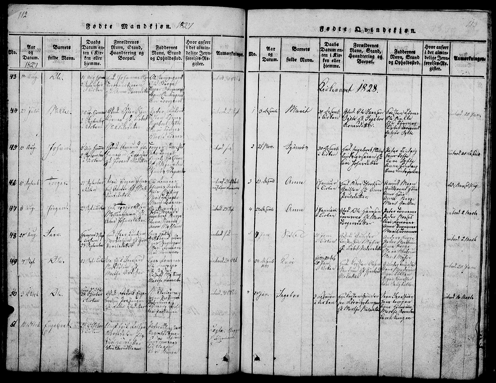 Ringebu prestekontor, SAH/PREST-082/H/Ha/Hab/L0001: Parish register (copy) no. 1, 1821-1839, p. 112-113