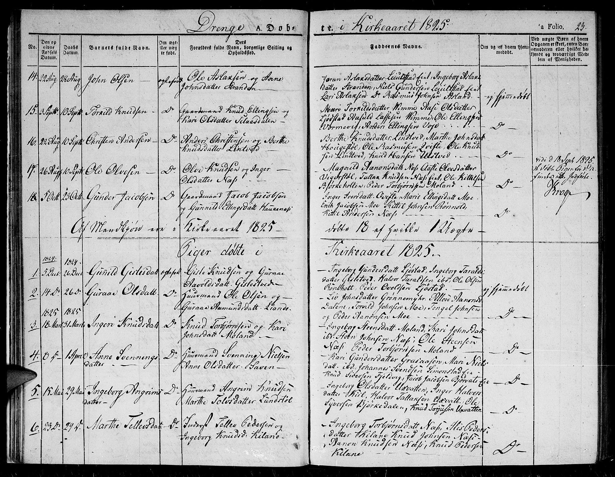Gjerstad sokneprestkontor, SAK/1111-0014/F/Fa/Fab/L0001: Parish register (official) no. A 1, 1820-1835, p. 23