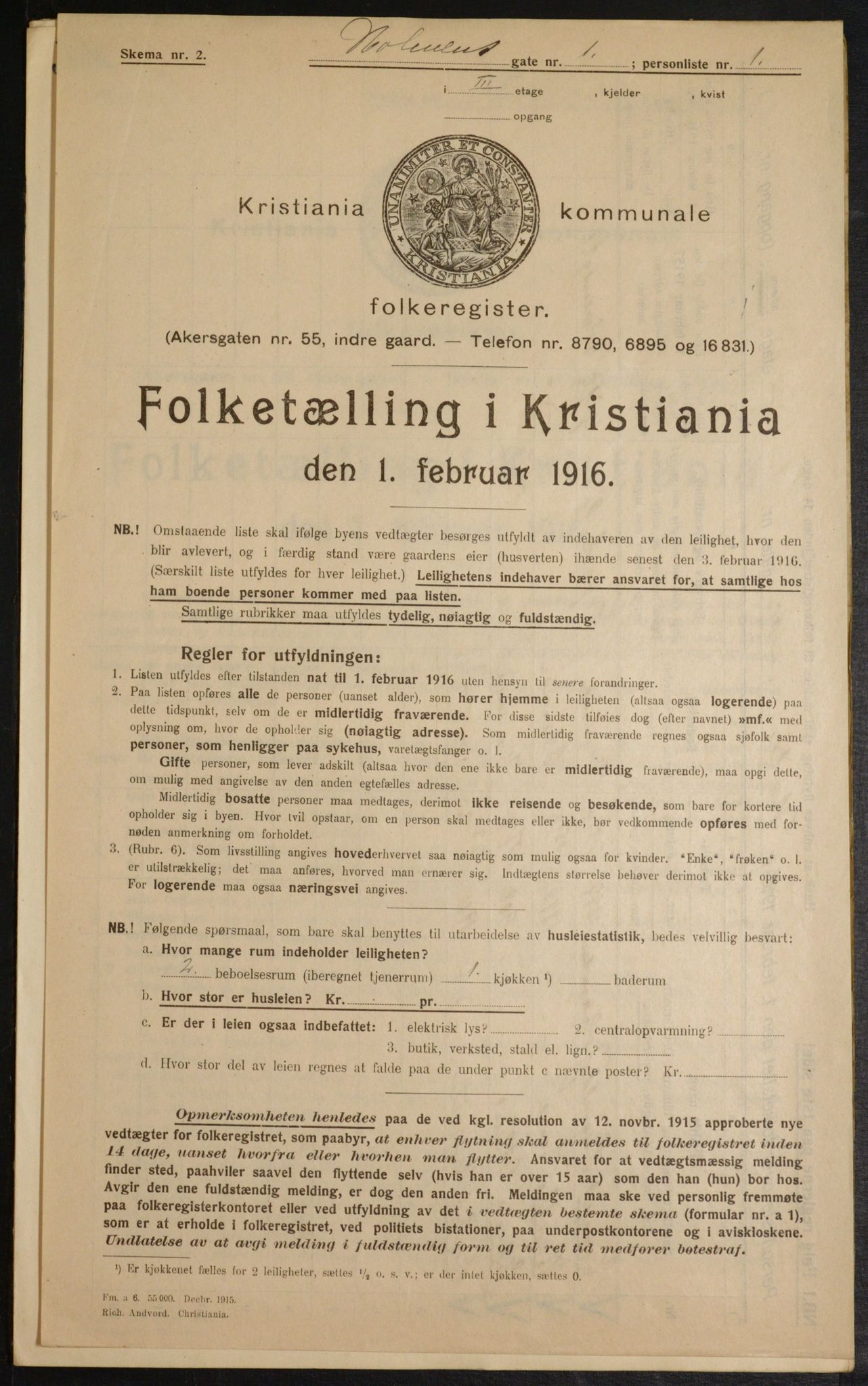 OBA, Municipal Census 1916 for Kristiania, 1916, p. 41485