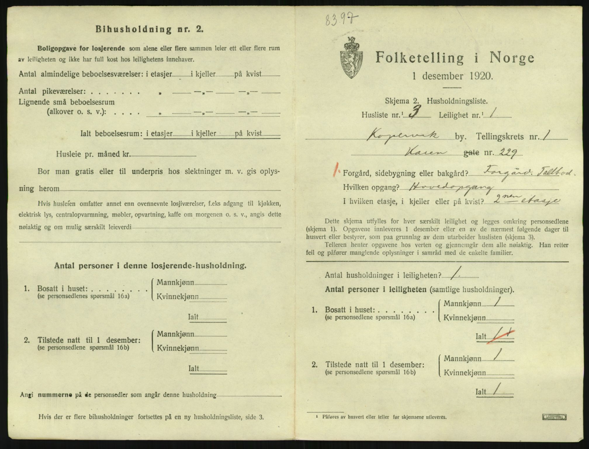 SAST, 1920 census for Kopervik, 1920, p. 618