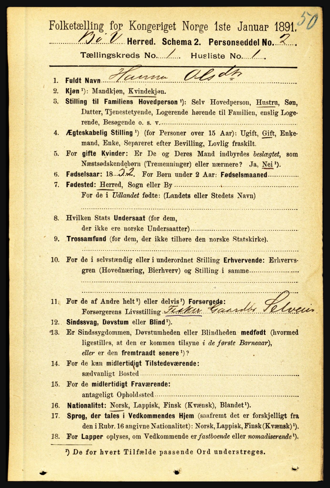 RA, 1891 census for 1867 Bø, 1891, p. 95