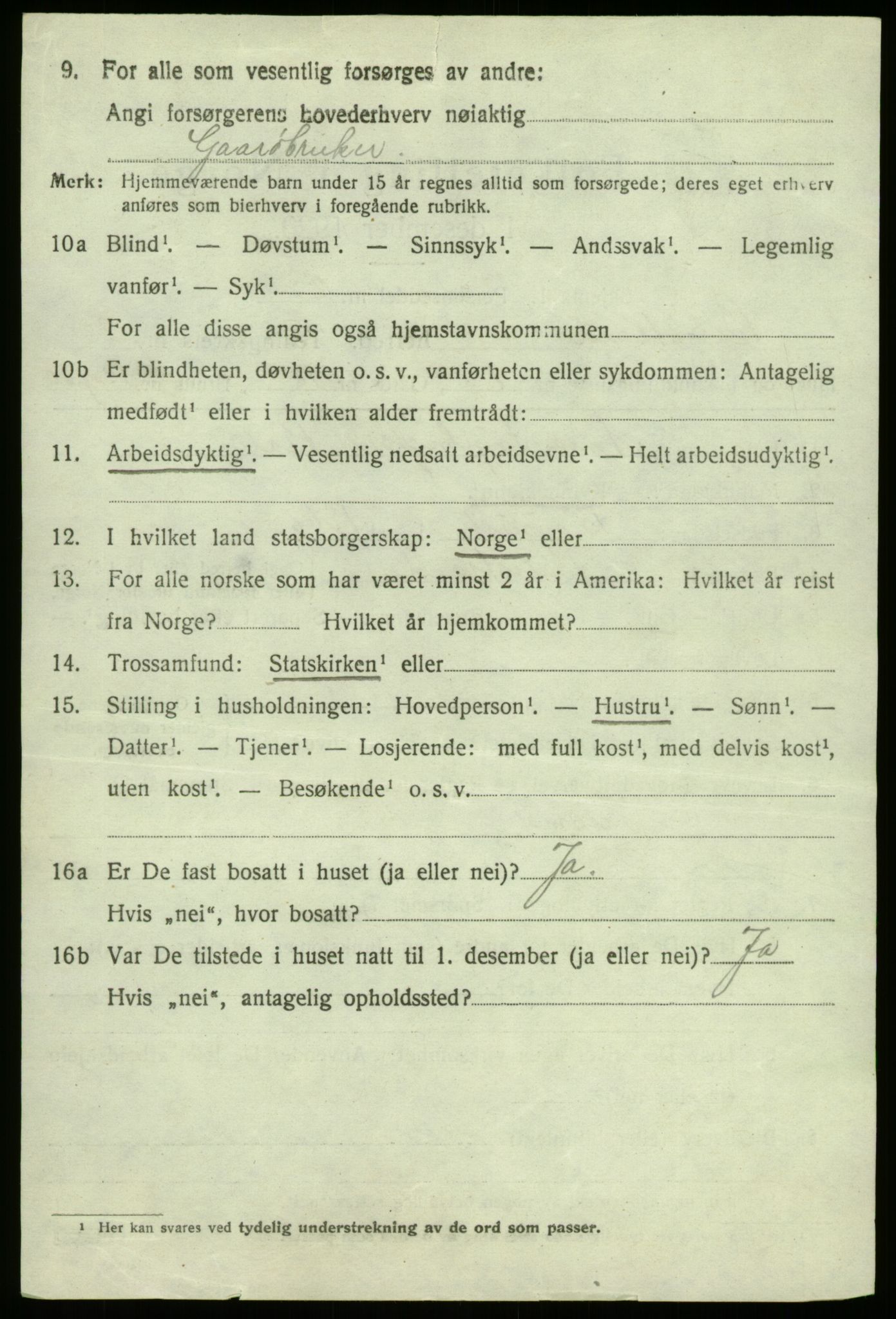 SAB, 1920 census for Balestrand, 1920, p. 1223