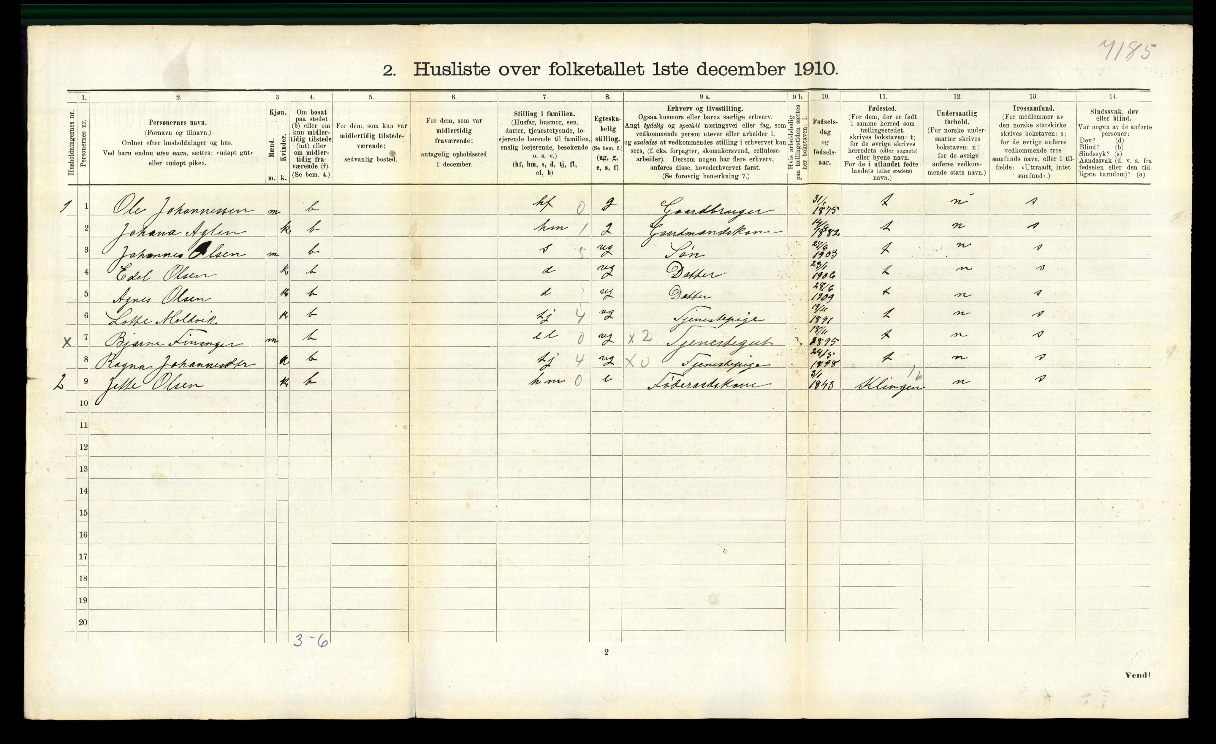 RA, 1910 census for Fosnes, 1910, p. 376