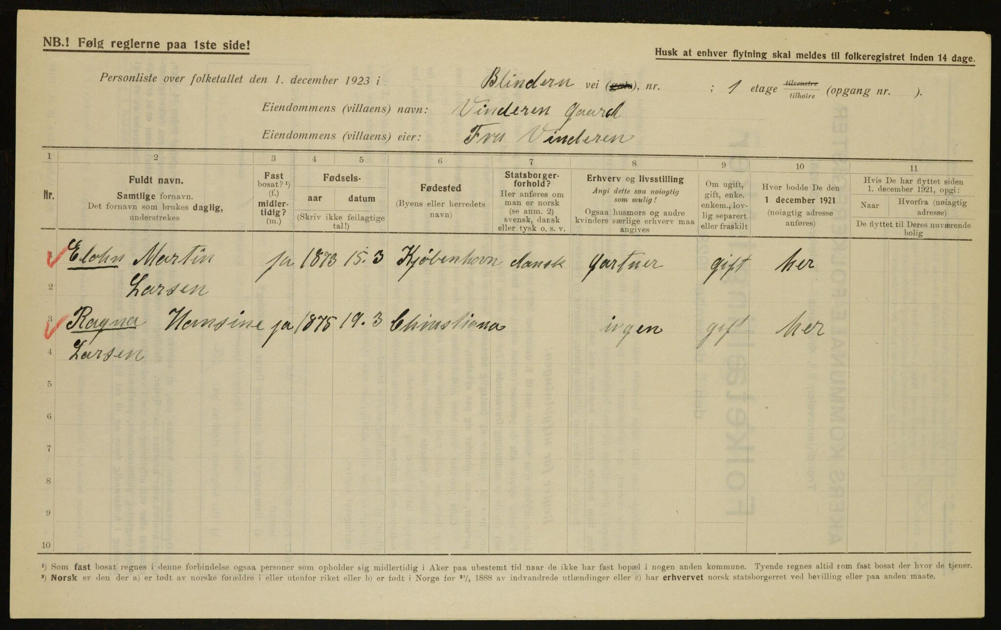 , Municipal Census 1923 for Aker, 1923, p. 8273