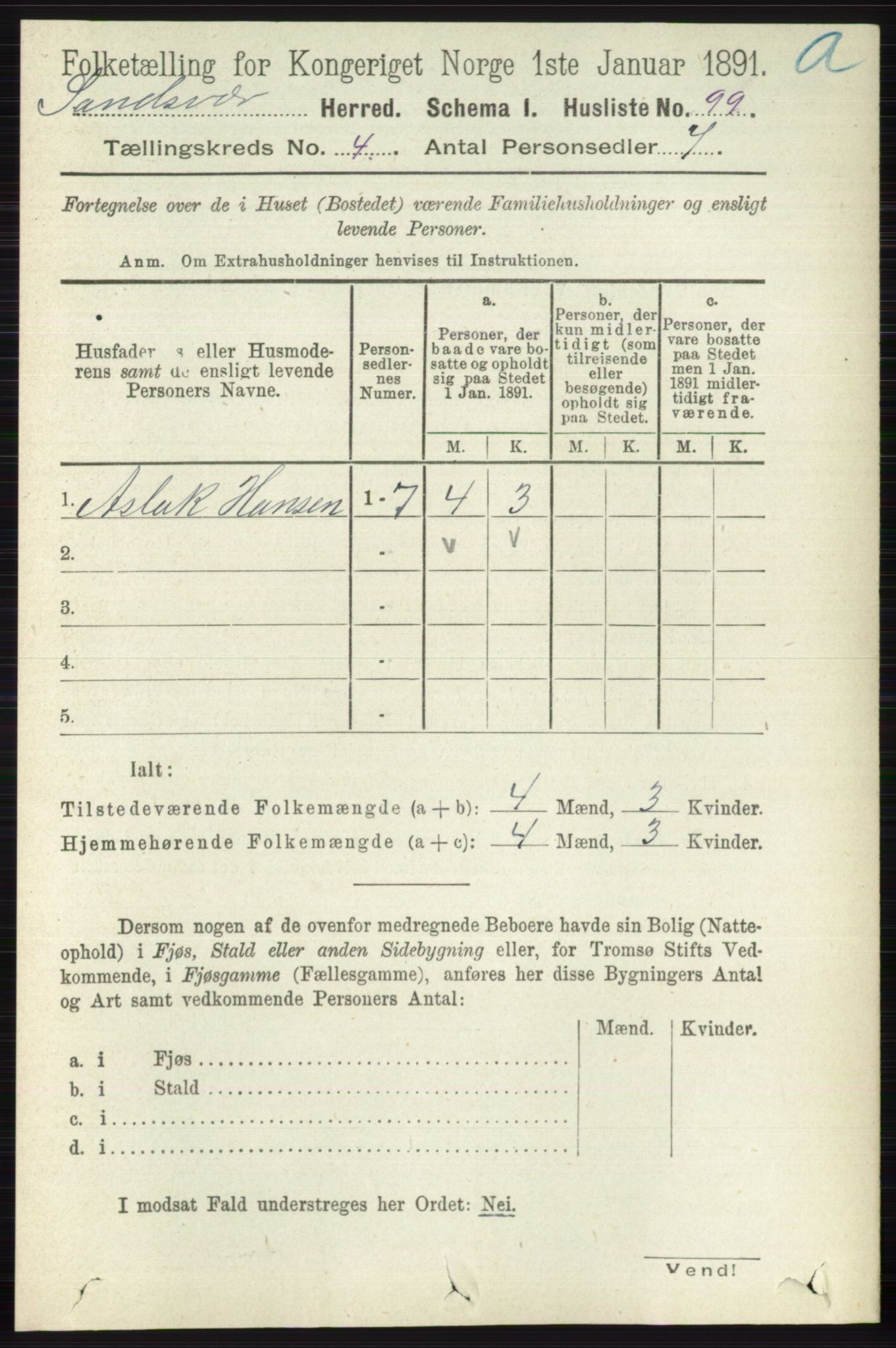 RA, 1891 census for 0629 Sandsvær, 1891, p. 1832