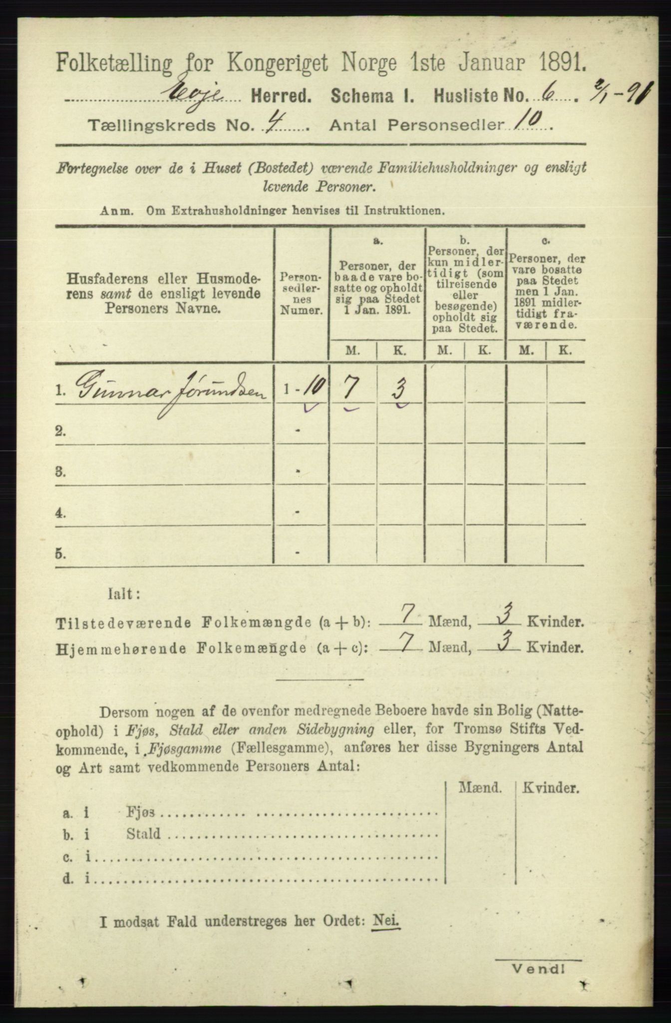 RA, 1891 census for 0937 Evje, 1891, p. 930