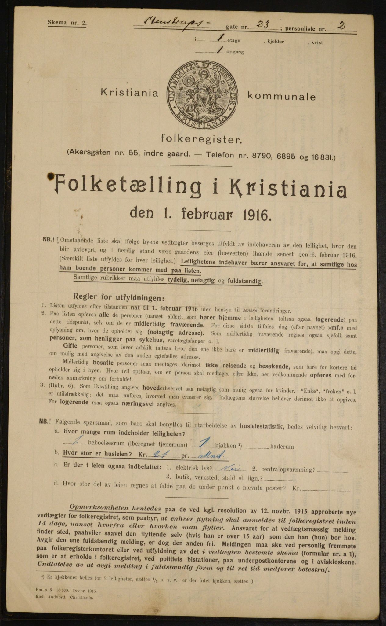 OBA, Municipal Census 1916 for Kristiania, 1916, p. 104095