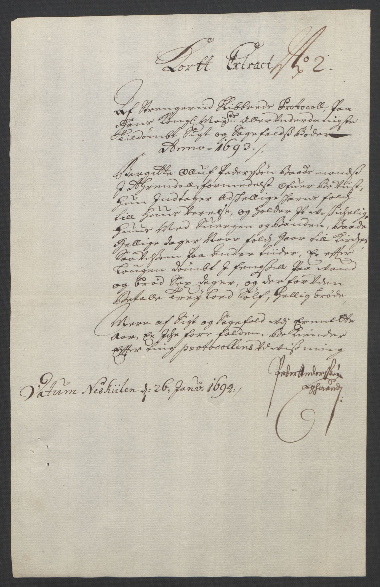 Rentekammeret inntil 1814, Reviderte regnskaper, Fogderegnskap, AV/RA-EA-4092/R39/L2312: Fogderegnskap Nedenes, 1693-1695, p. 26