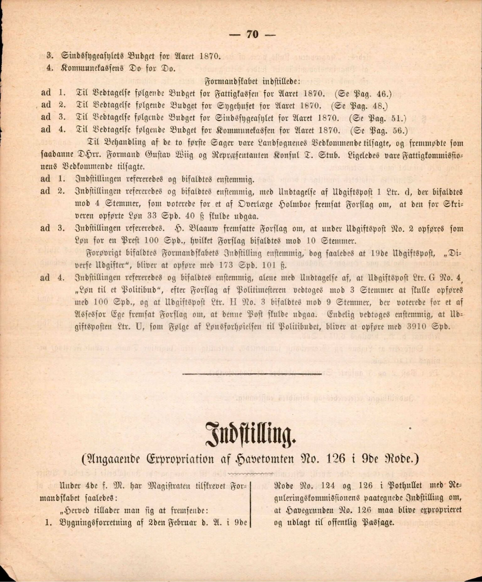 Bergen kommune. Formannskapet, BBA/A-0003/Ad/L0025: Bergens Kommuneforhandlinger, 1870