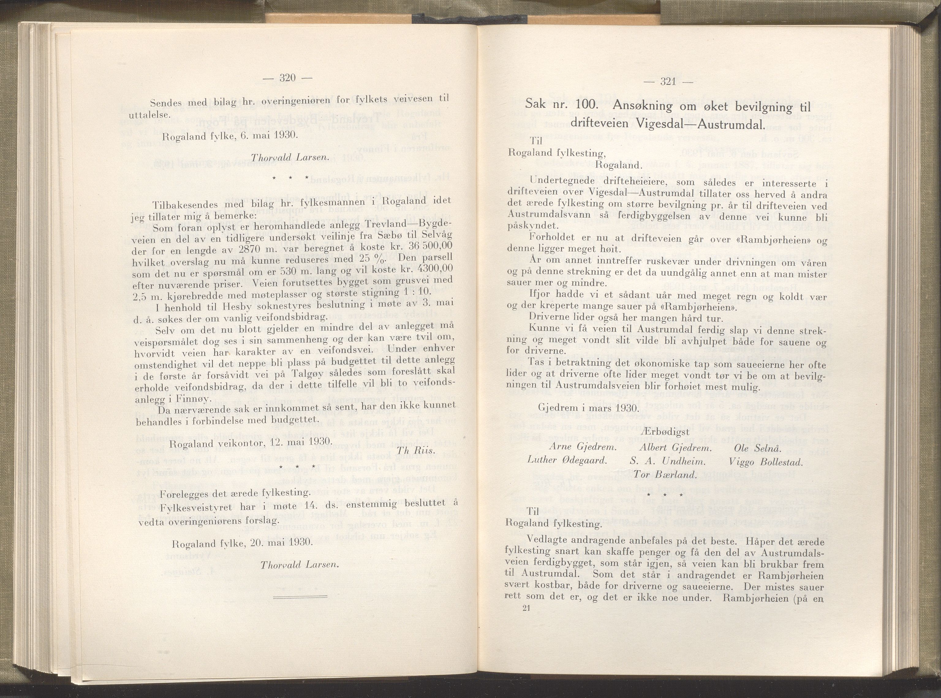 Rogaland fylkeskommune - Fylkesrådmannen , IKAR/A-900/A/Aa/Aaa/L0049: Møtebok , 1930, p. 320-321