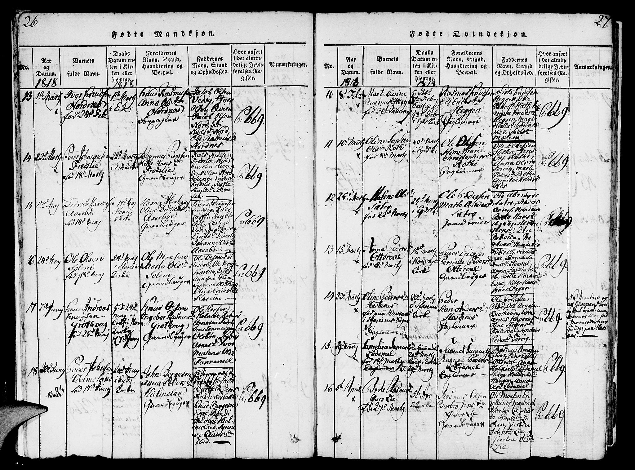 Eid sokneprestembete, AV/SAB-A-82301/H/Haa/Haaa/L0005: Parish register (official) no. A 5, 1816-1830, p. 26-27