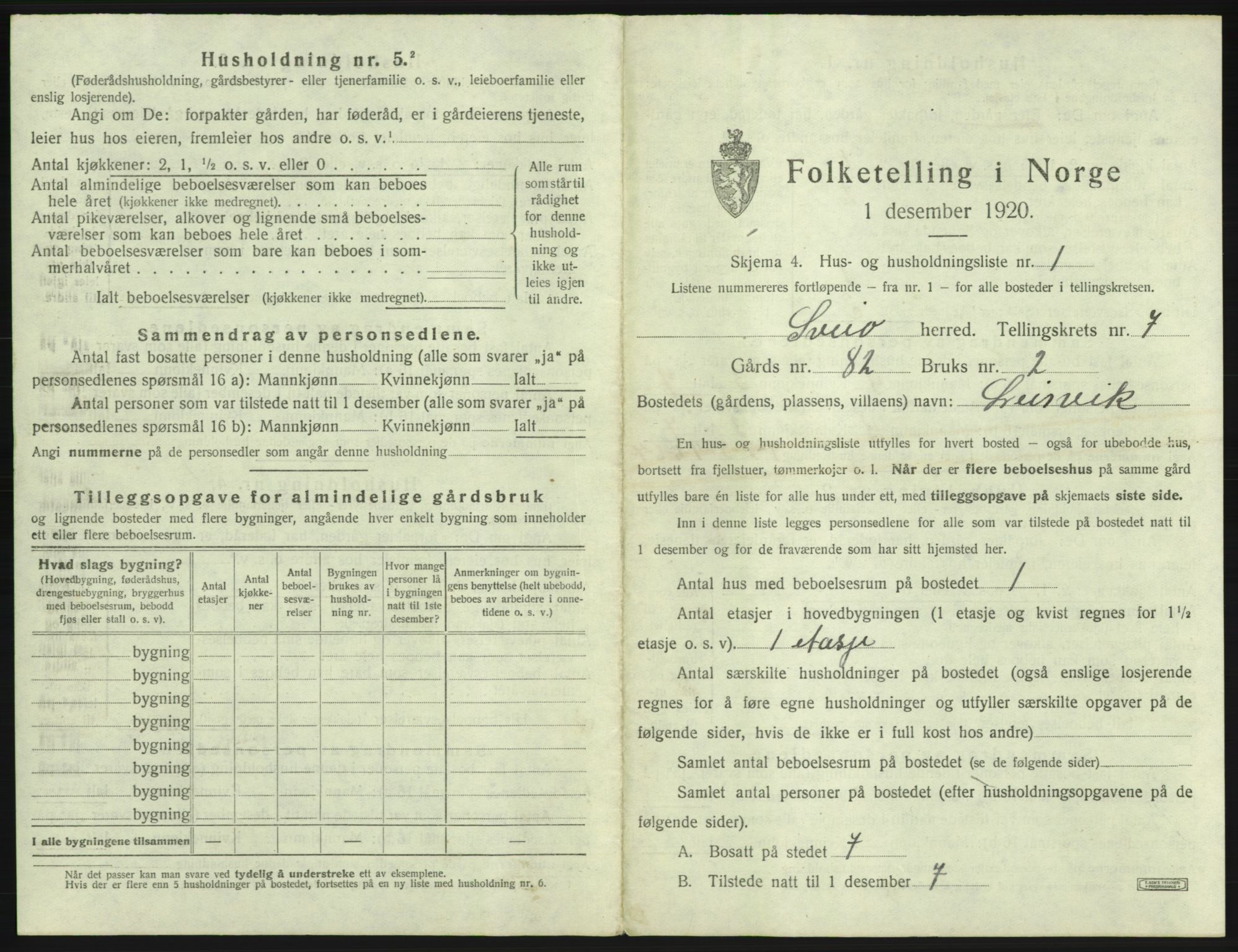 SAB, 1920 census for Sveio, 1920, p. 500