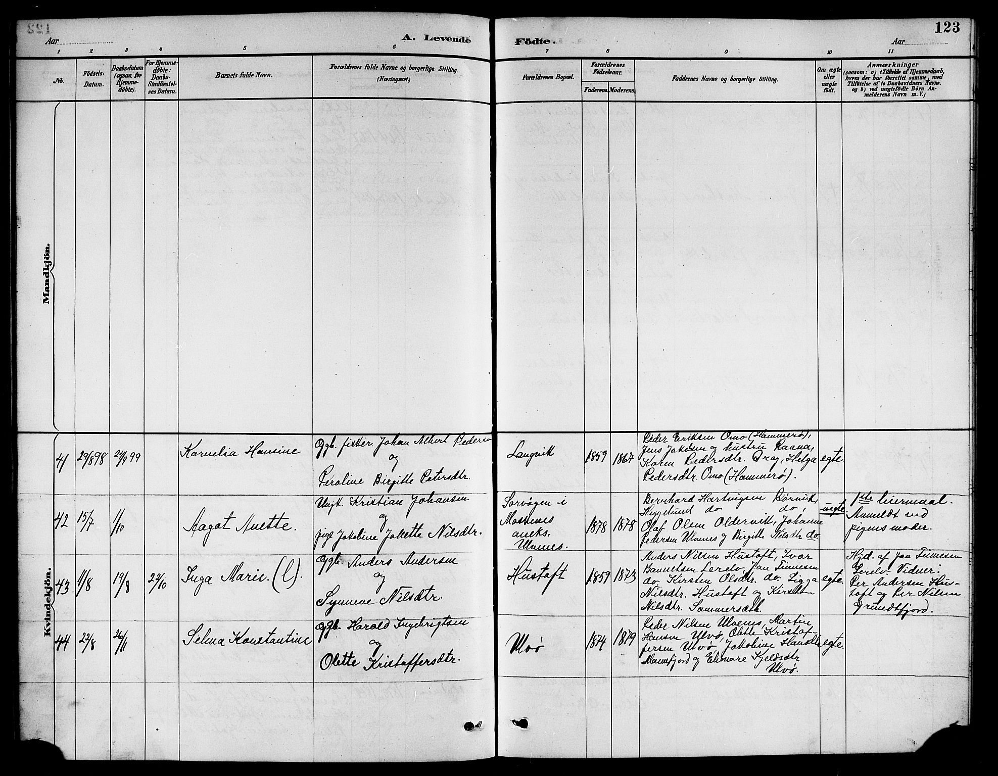 Ministerialprotokoller, klokkerbøker og fødselsregistre - Nordland, AV/SAT-A-1459/861/L0876: Parish register (copy) no. 861C02, 1887-1903, p. 123