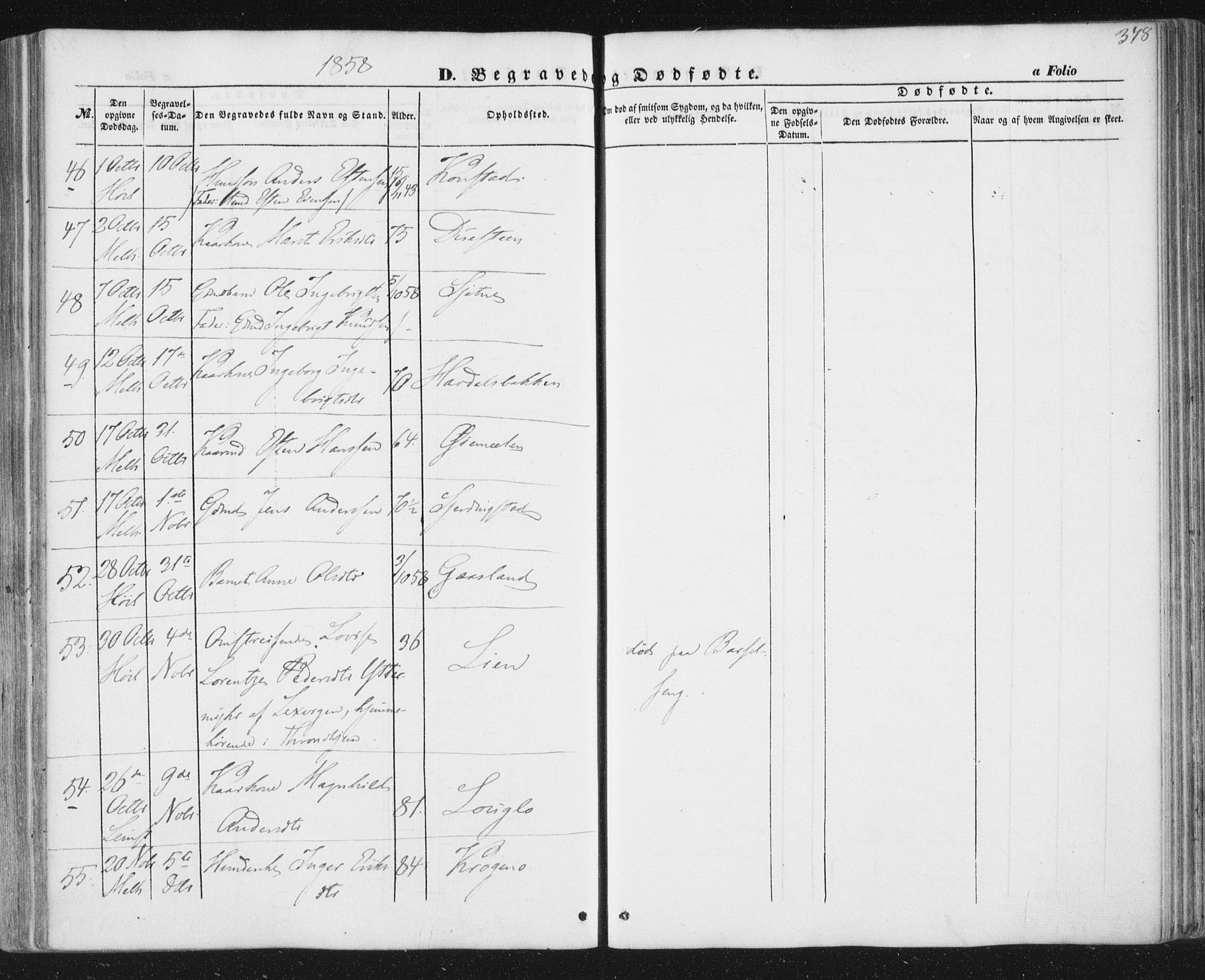 Ministerialprotokoller, klokkerbøker og fødselsregistre - Sør-Trøndelag, SAT/A-1456/691/L1076: Parish register (official) no. 691A08, 1852-1861, p. 378
